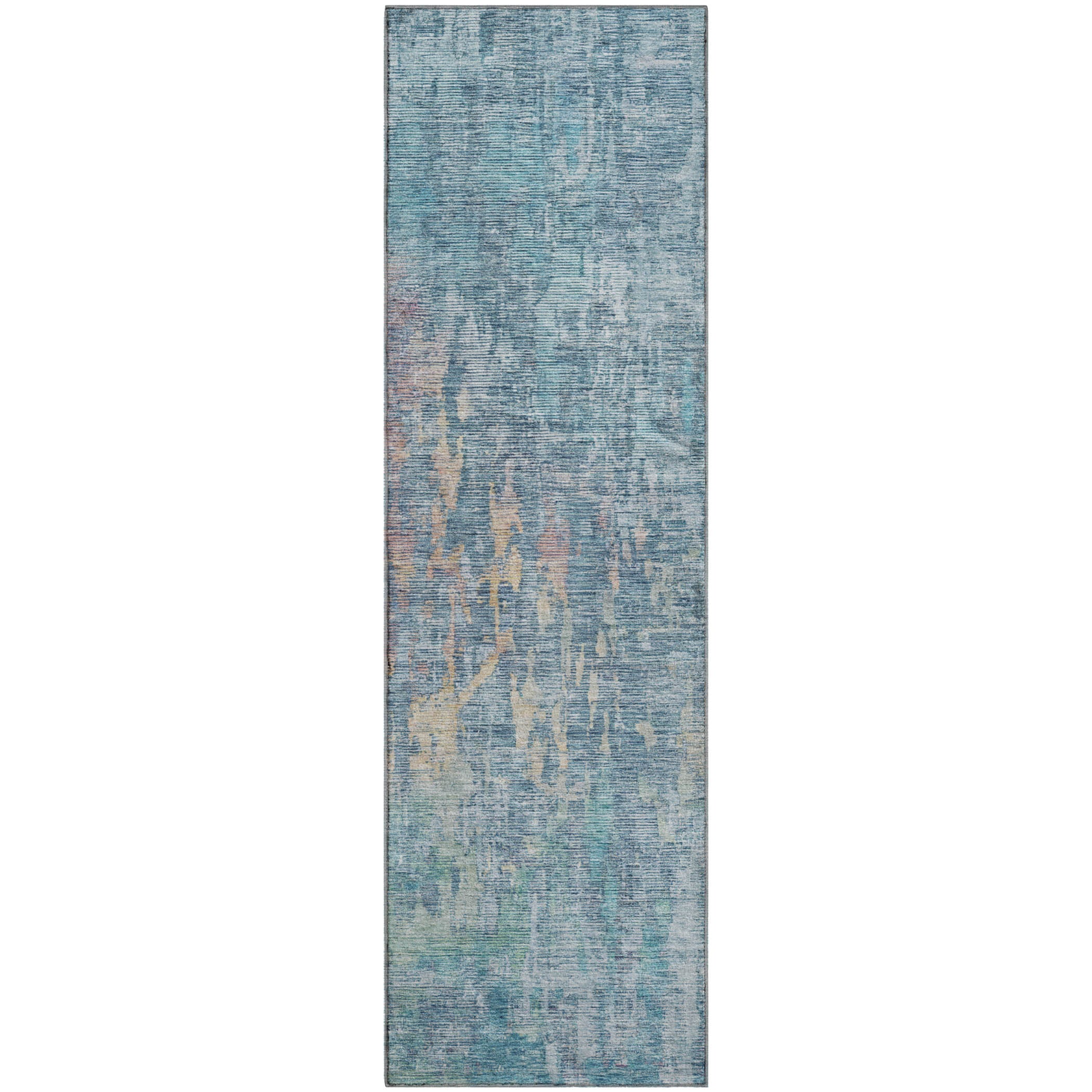 Prague Machine Washable Transitional Blue Rug 2'3" x 7'6" #shape_Runner