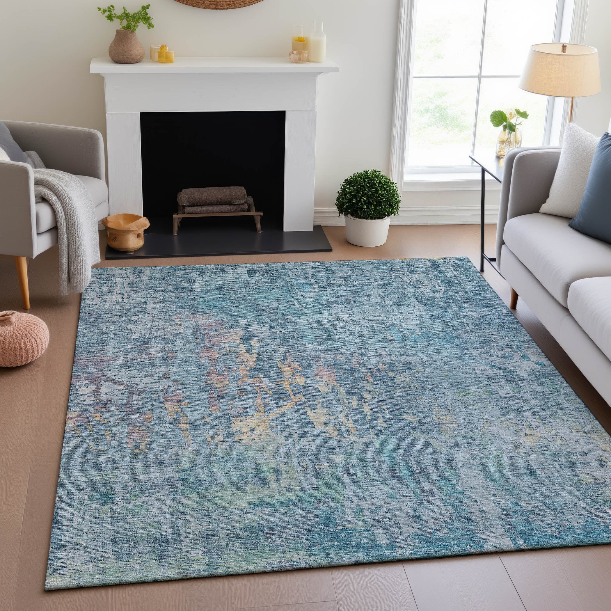 Prague Machine Washable Transitional Blue Rug 2'6" x 3'10" #shape_Rectangle