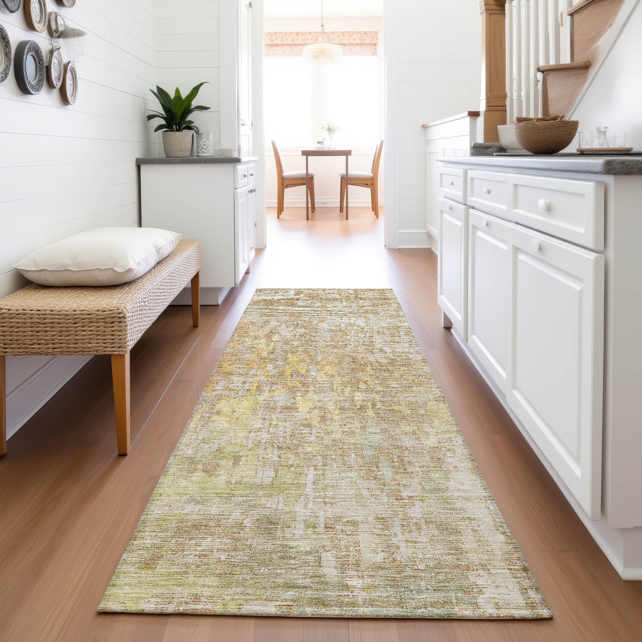 Prague Machine Washable Transitional Khaki Brown Rug 2'3" x 7'6" #shape_Runner