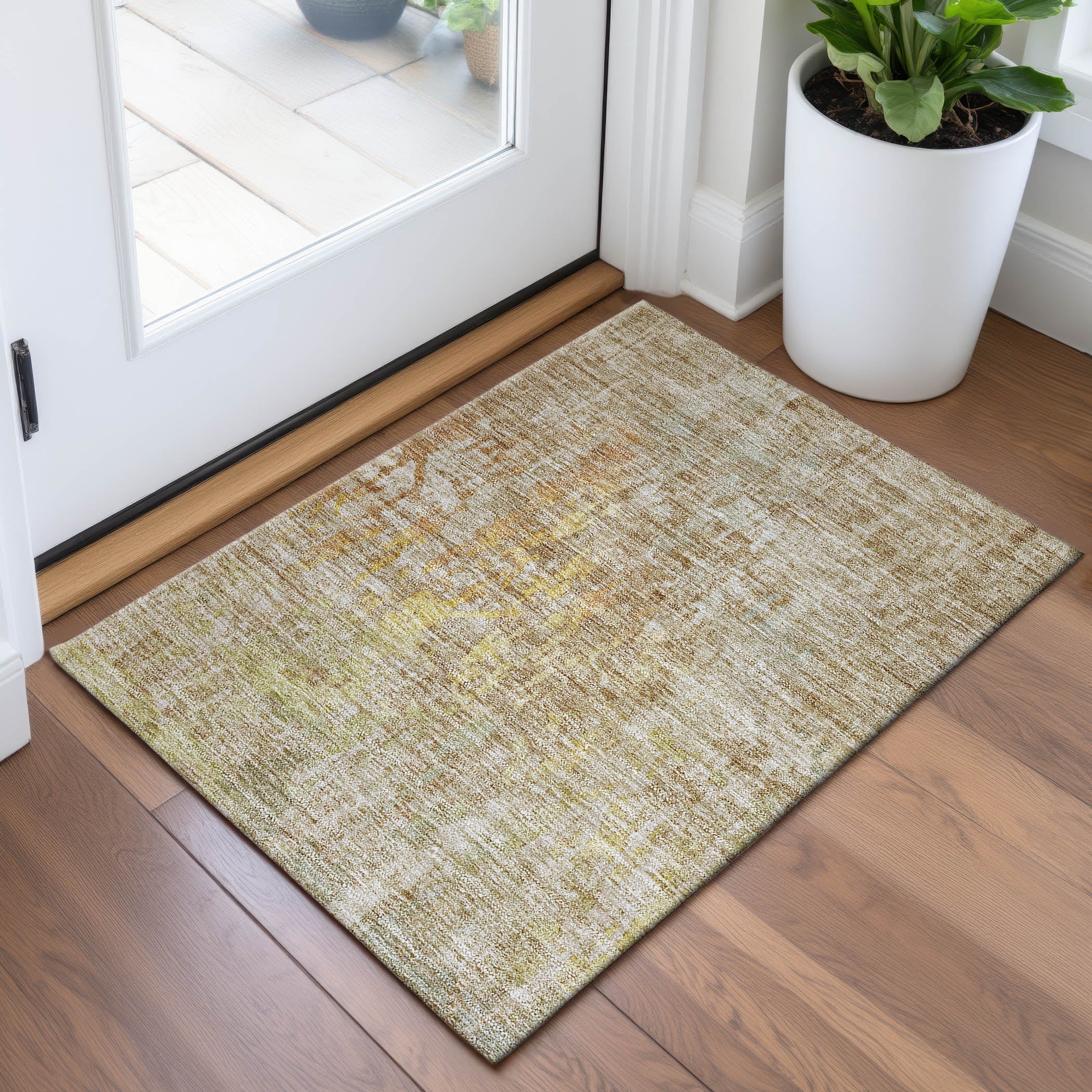 Prague Machine Washable Transitional Khaki Brown Rug 1'8" x 2'6" #shape_Rectangle
