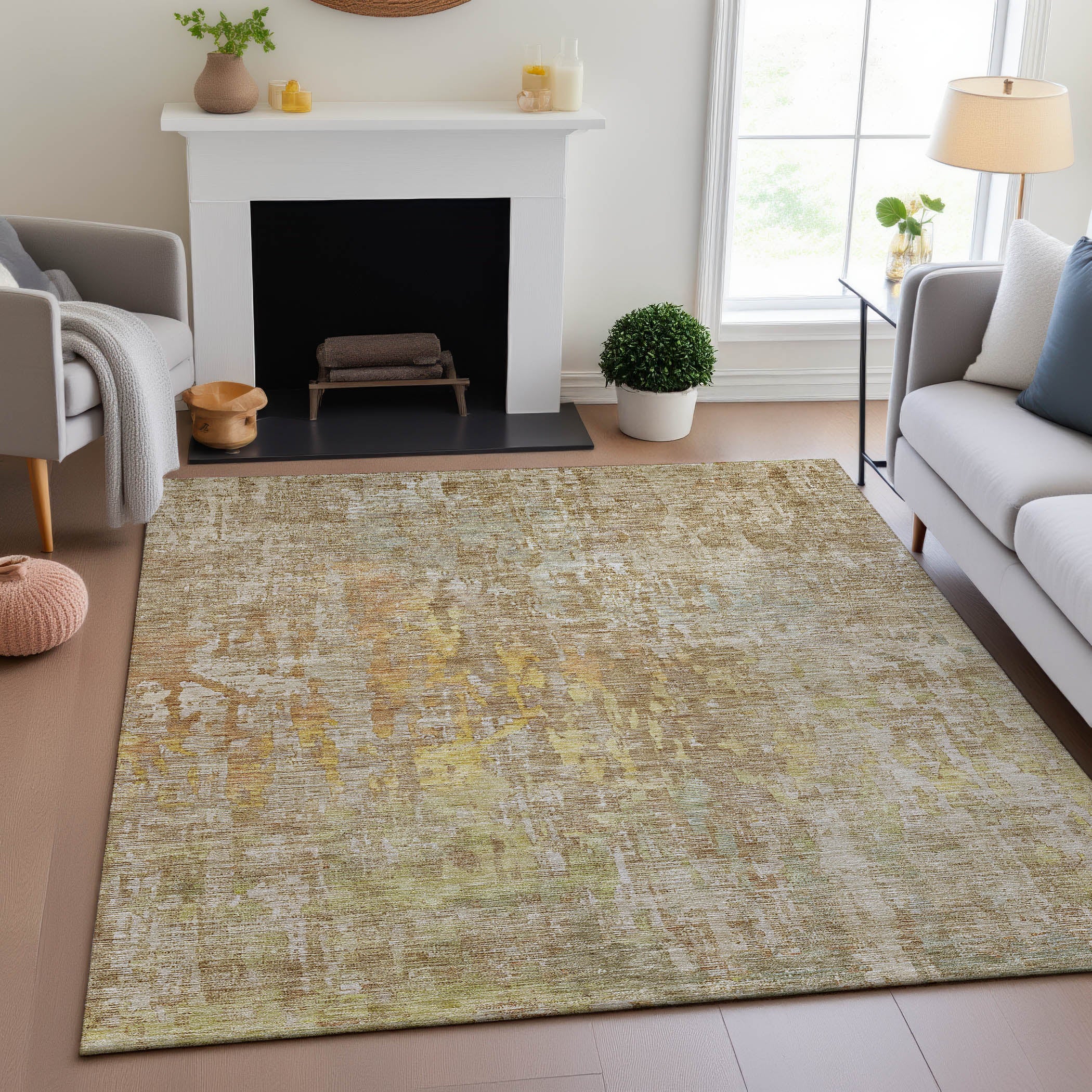 Prague Machine Washable Transitional Khaki Brown Rug 2'6" x 3'10" #shape_Rectangle