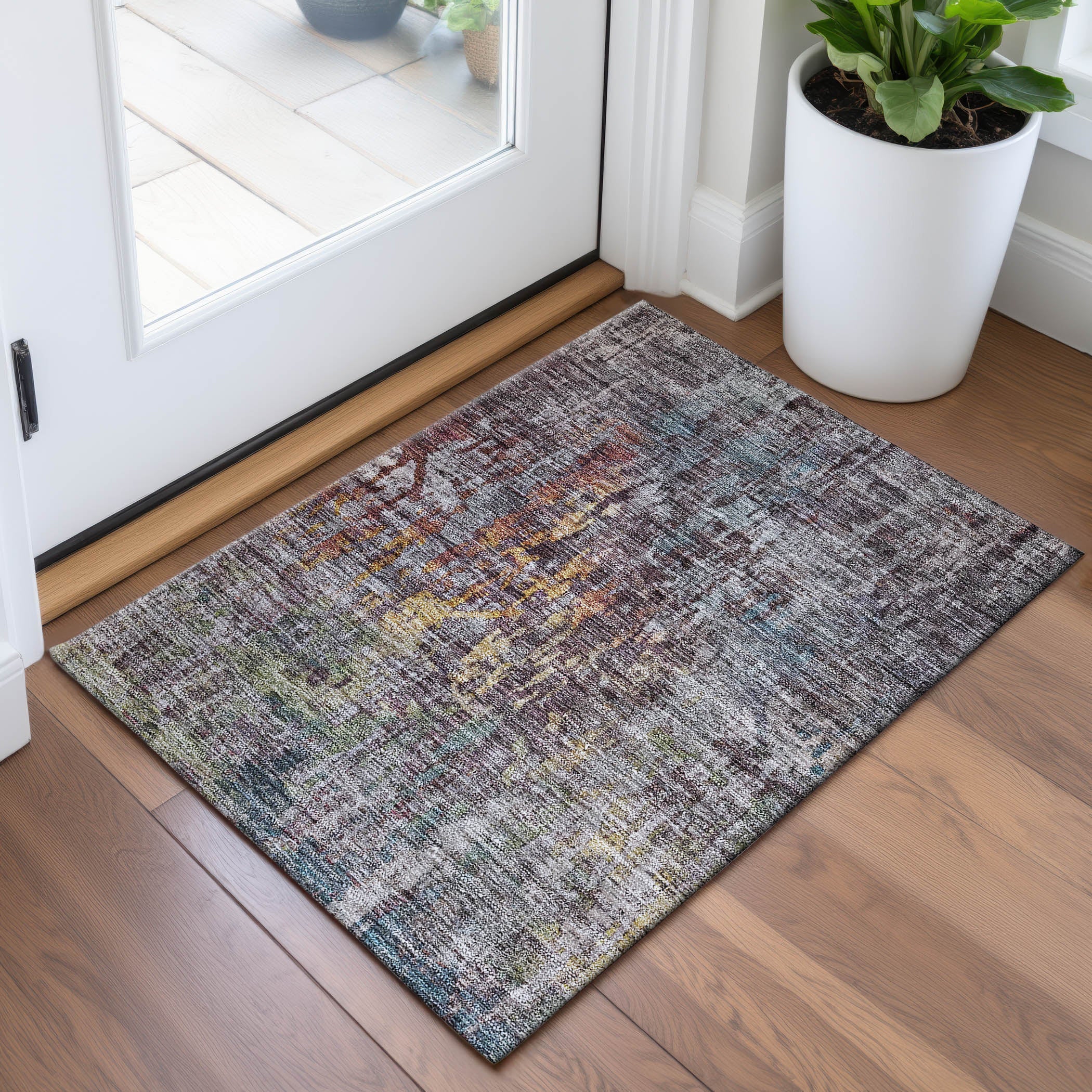 Prague Machine Washable Transitional Pewter Gray Rug 1'8" x 2'6" #shape_Rectangle