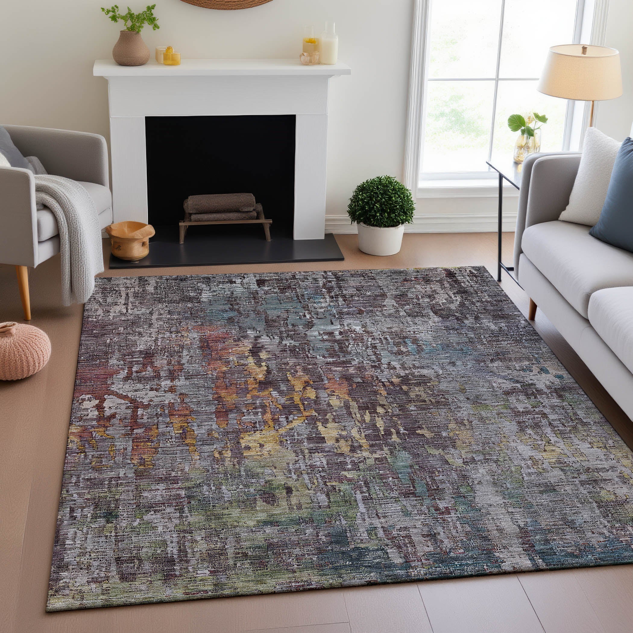 Prague Machine Washable Transitional Pewter Gray Rug 2'6" x 3'10" #shape_Rectangle