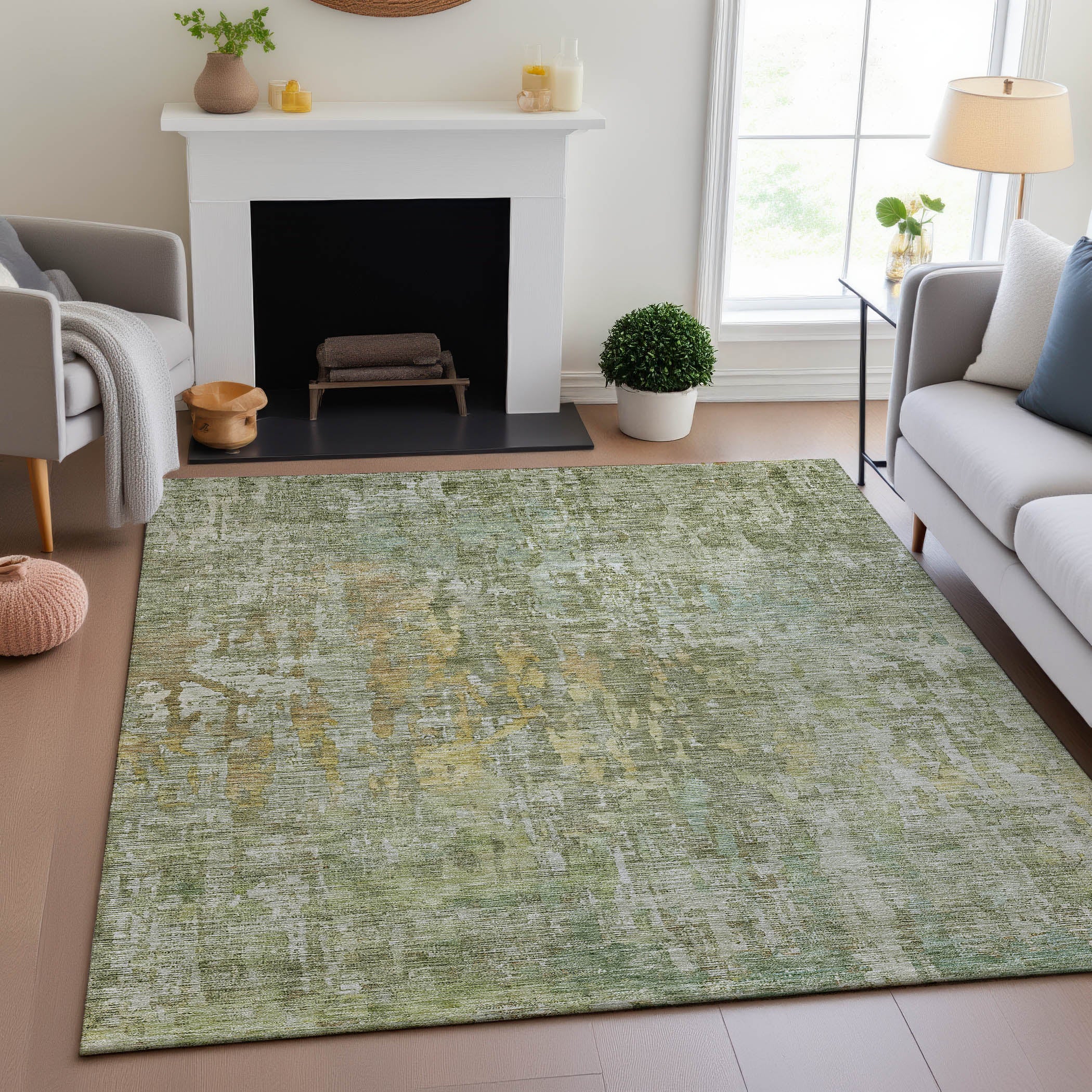 Prague Machine Washable Transitional Sage Green Rug 2'6" x 3'10" #shape_Rectangle