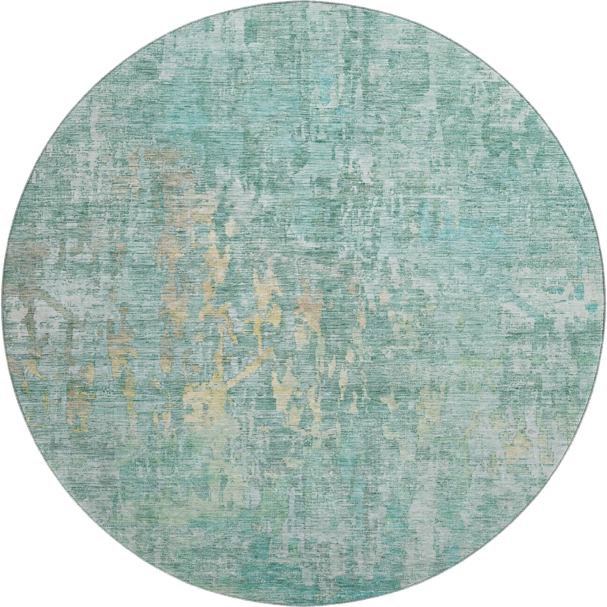 Prague Machine Washable Transitional Teal Rug 8' x 8' #shape_Round