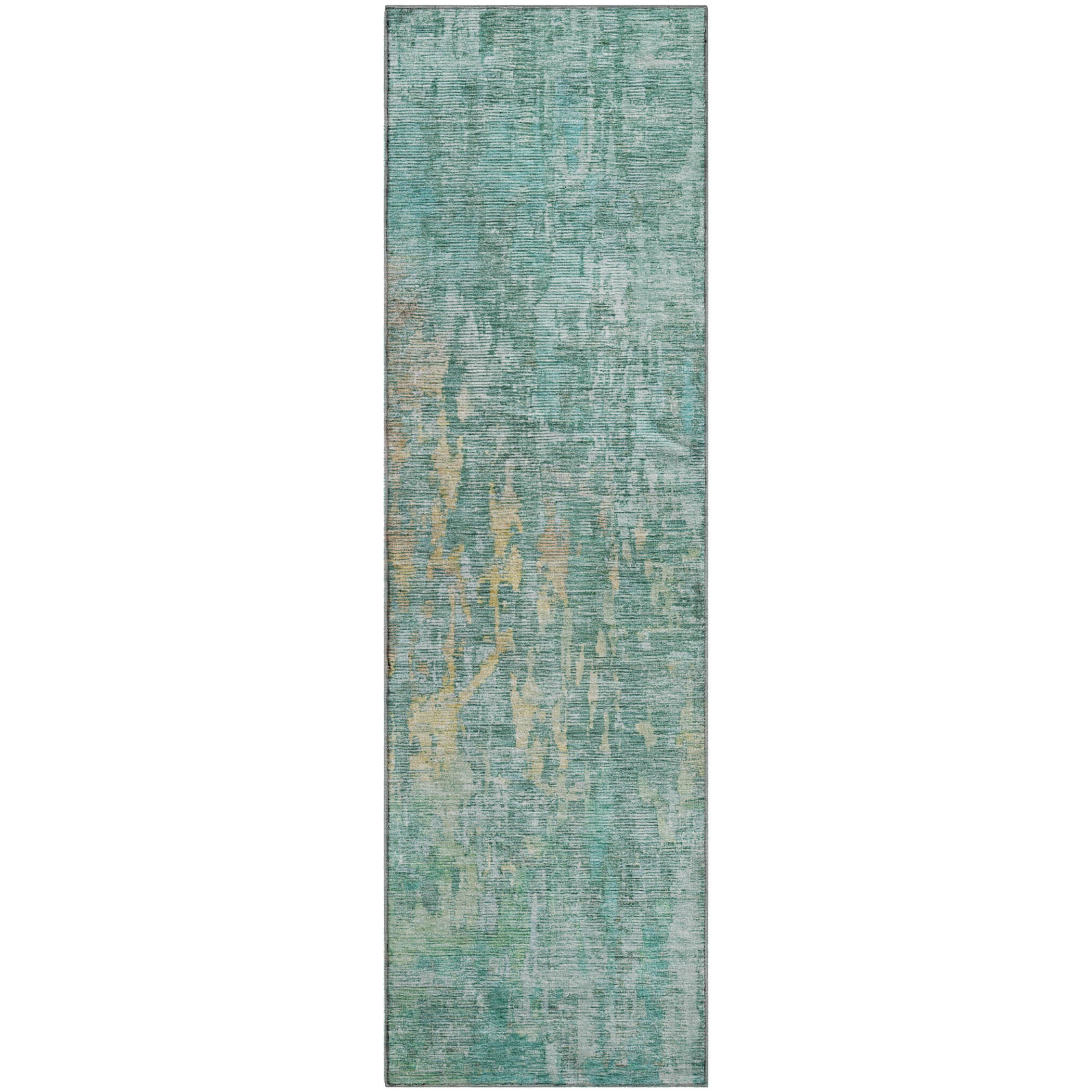 Prague Machine Washable Transitional Teal Rug 2'3" x 7'6" #shape_Runner