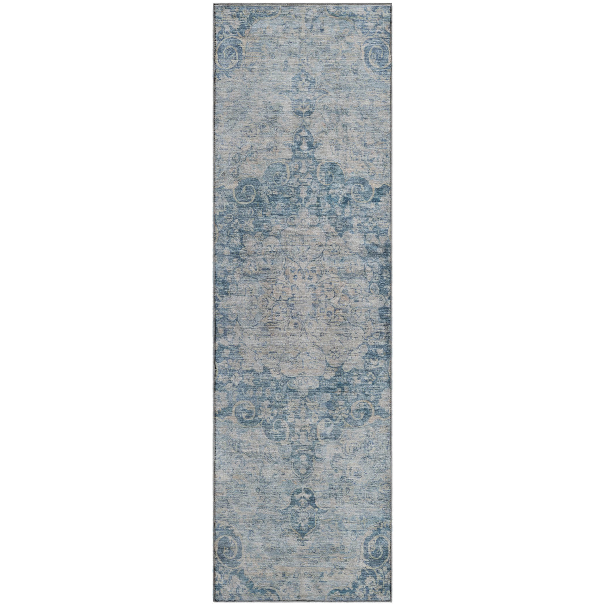 Baku Machine Washable Traditional Blue Rug 2'3" x 7'6" #shape_Runner