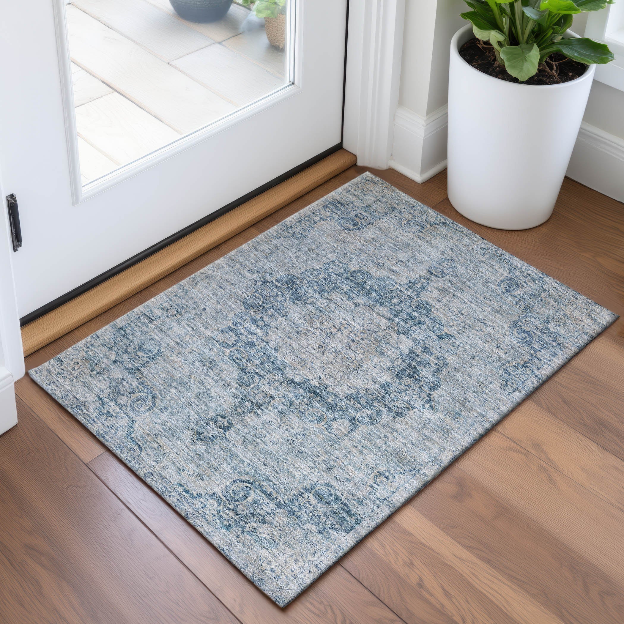 Baku Machine Washable Traditional Blue Rug 1'8" x 2'6" #shape_Rectangle