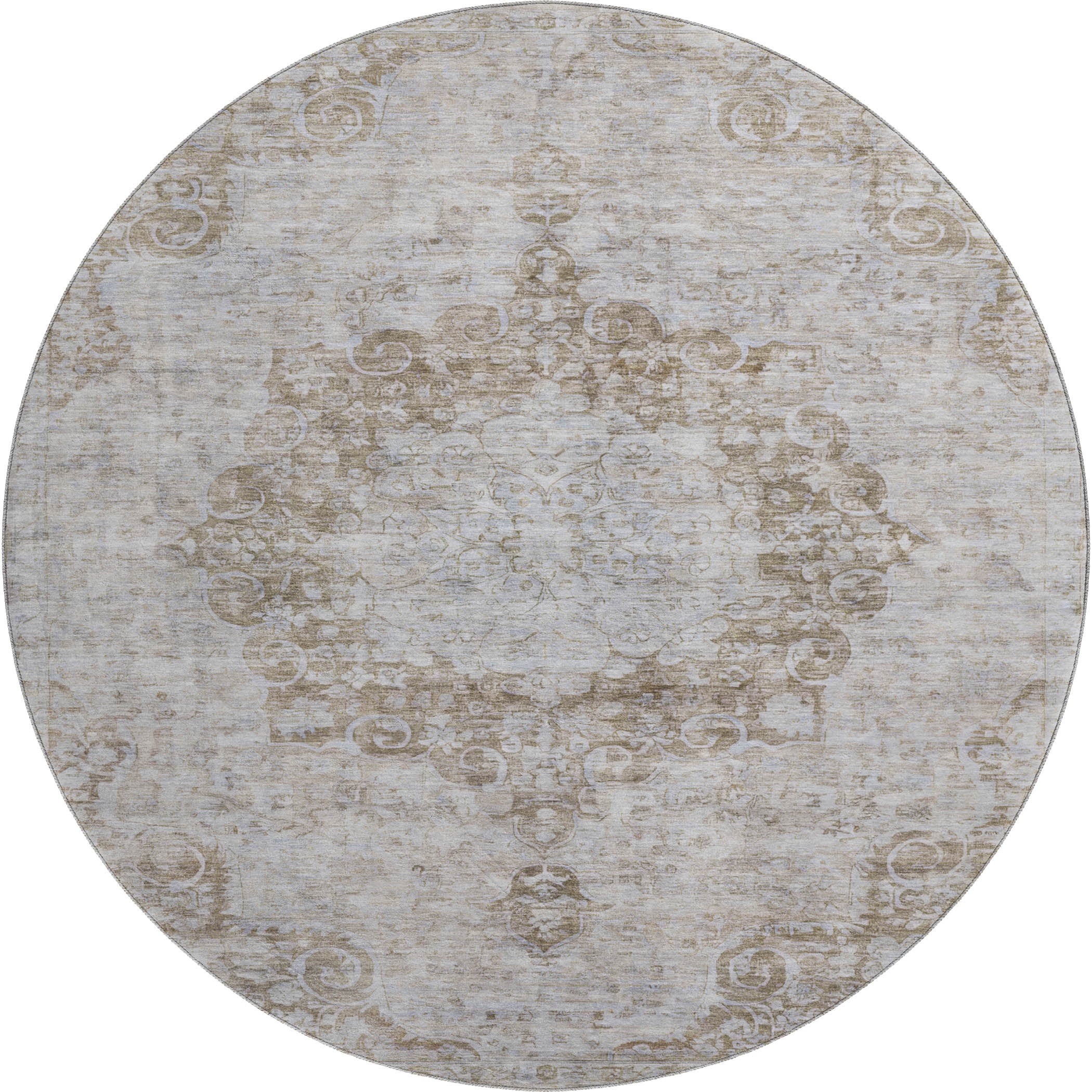 Baku Machine Washable Traditional Chocolate Brown Rug 8' x 8' #shape_Round