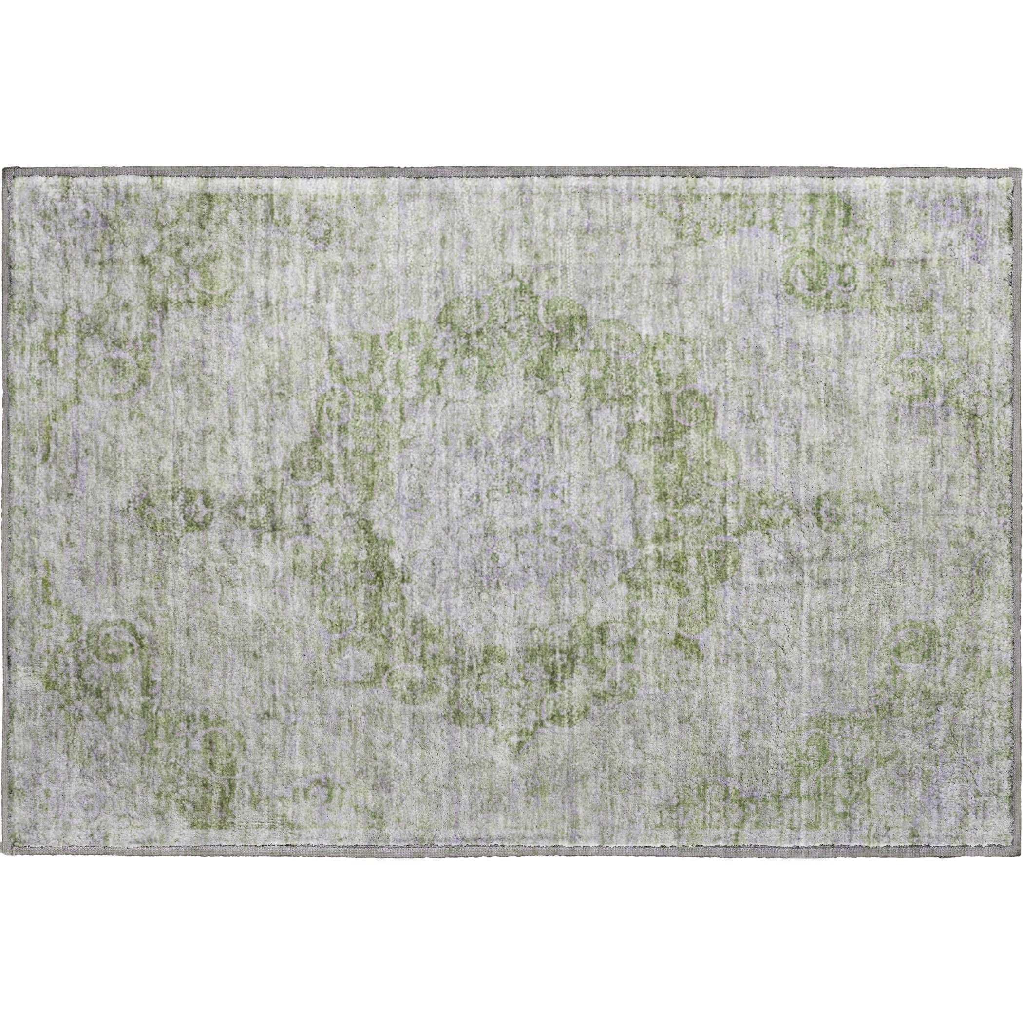 Baku Machine Washable Traditional Olive Green Rug 1'8" x 2'6" #shape_Rectangle
