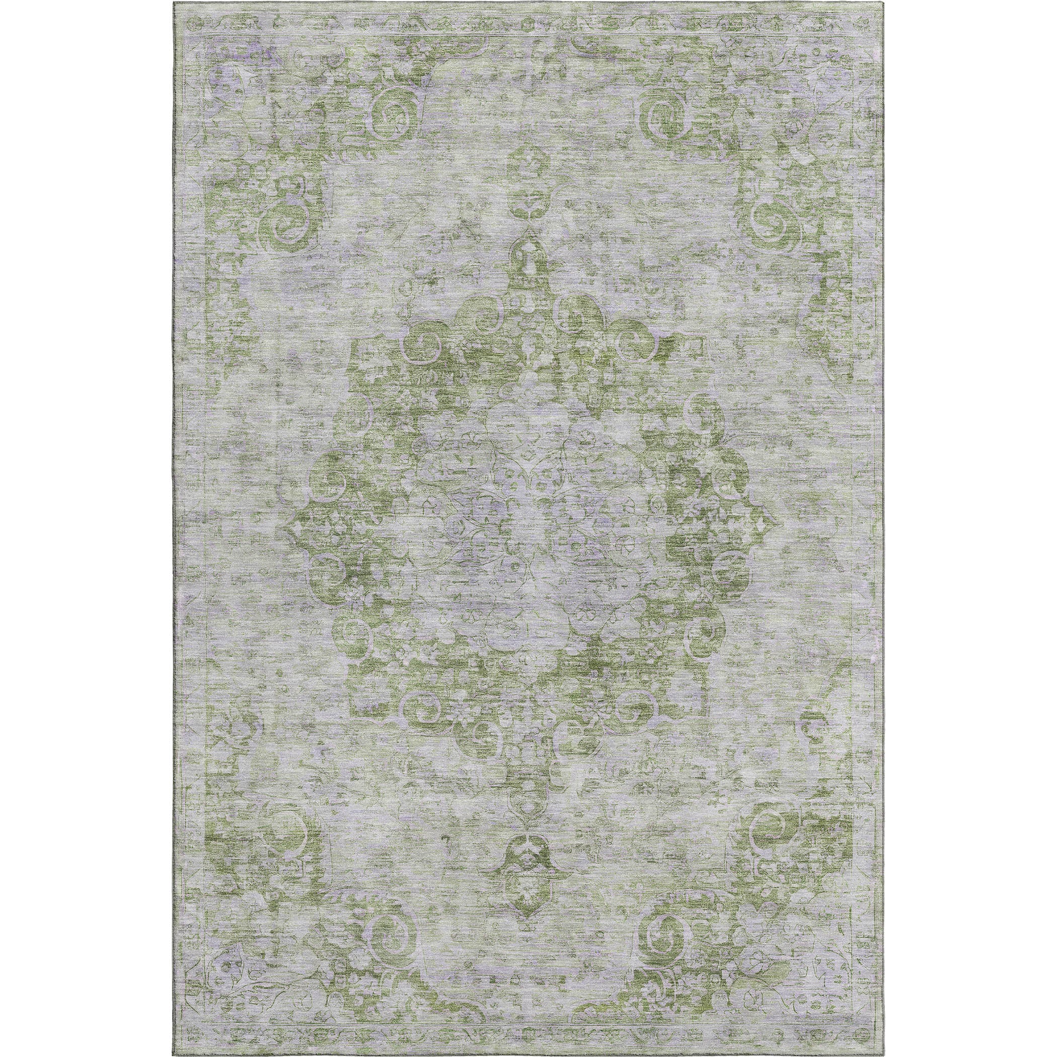Baku Machine Washable Traditional Olive Green Rug 2'6" x 3'10" #shape_Rectangle