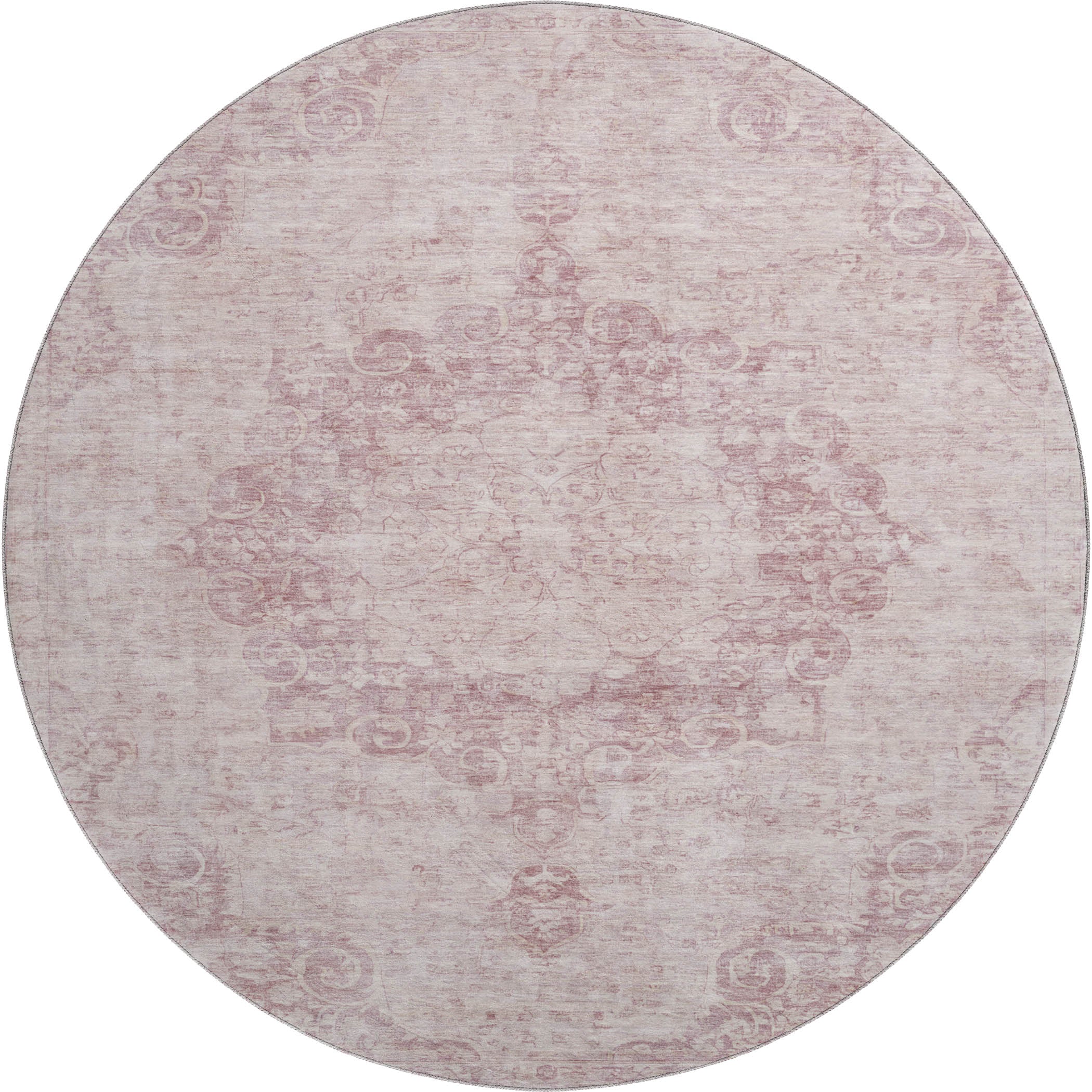 Baku Machine Washable Traditional Pink Rug 8' x 8' #shape_Round