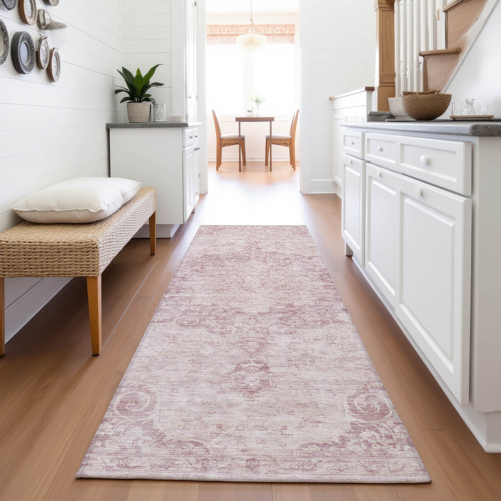 Baku Machine Washable Traditional Pink Rug 2'3" x 7'6" #shape_Runner