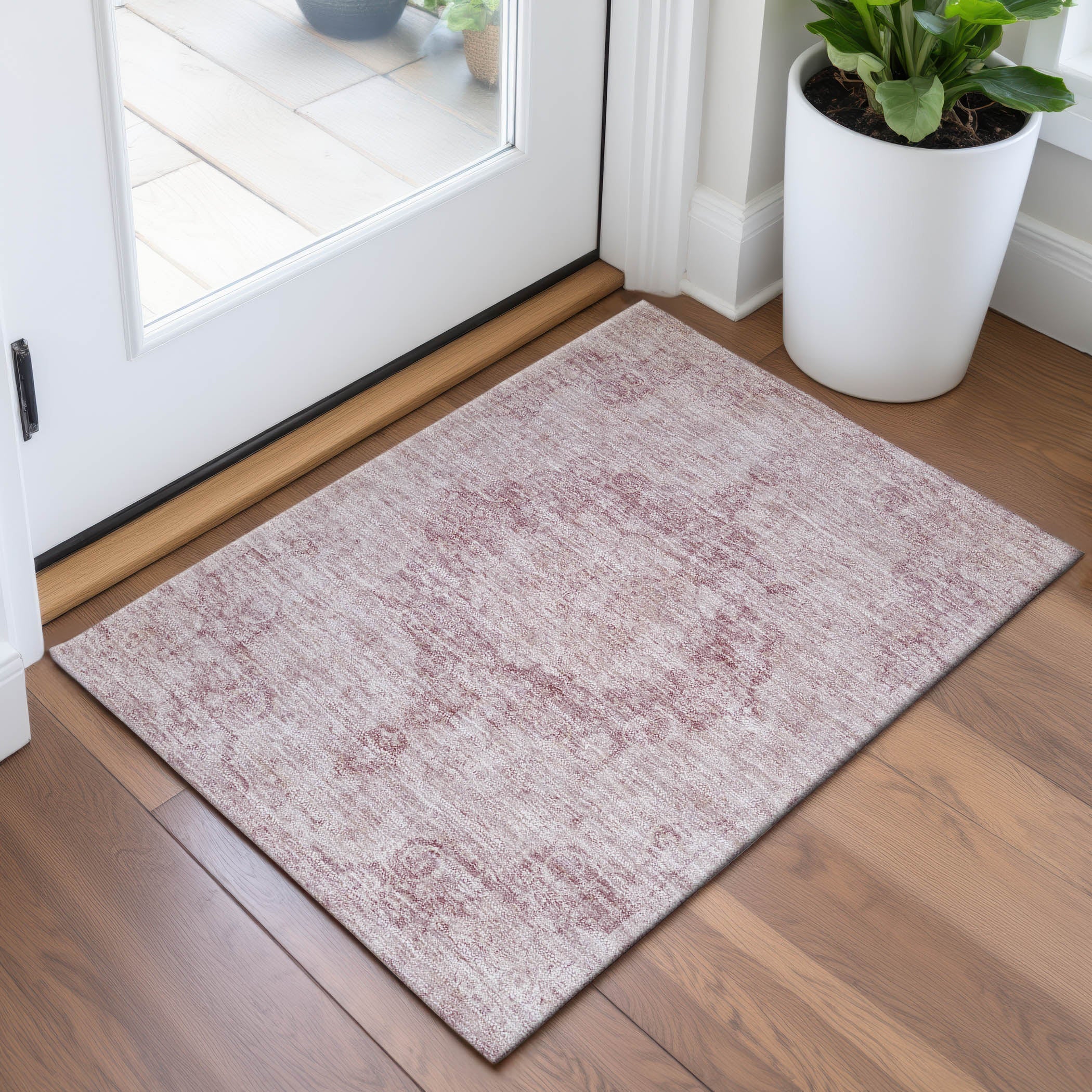 Baku Machine Washable Traditional Pink Rug 1'8" x 2'6" #shape_Rectangle