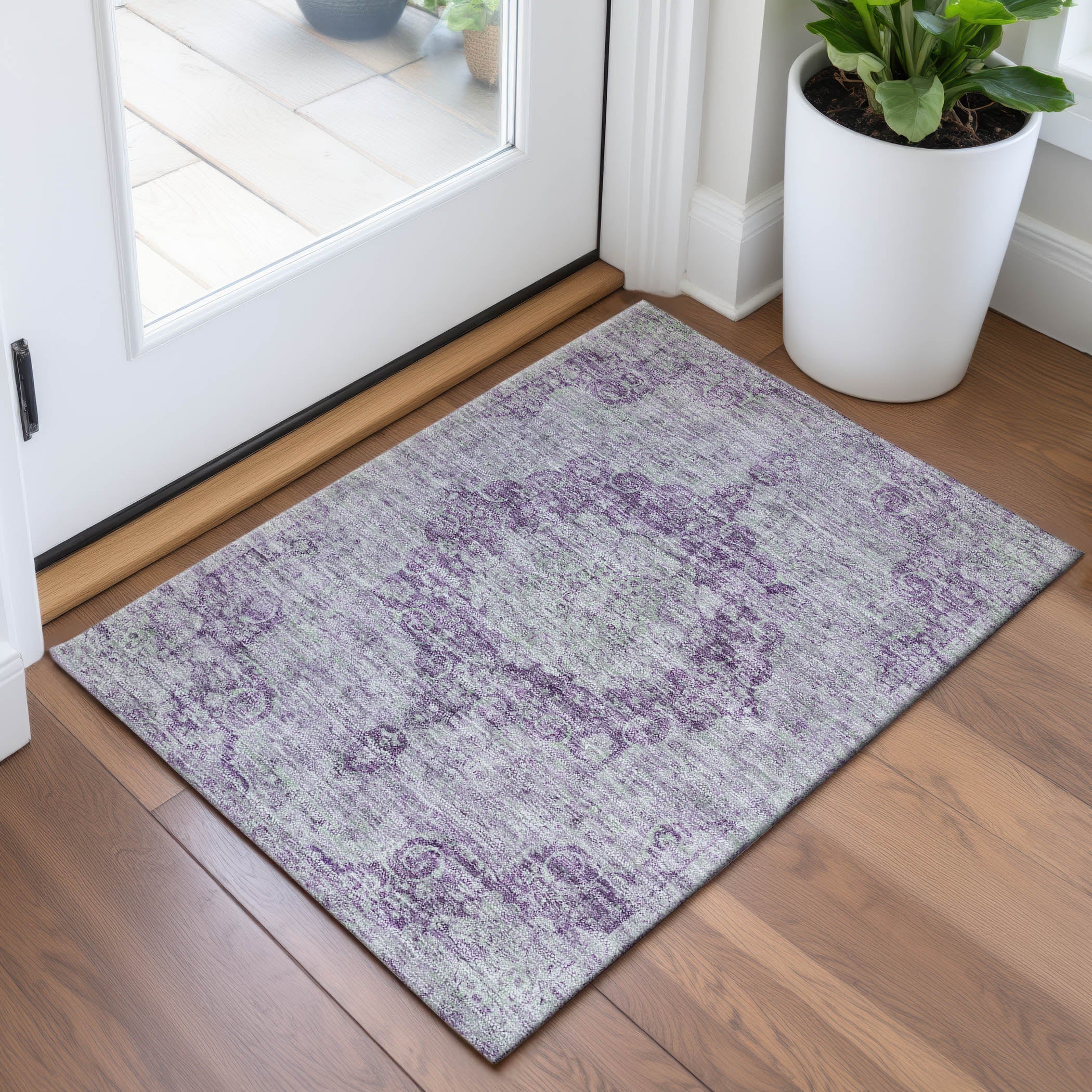 Baku Machine Washable Traditional Purple Rug 1'8" x 2'6" #shape_Rectangle