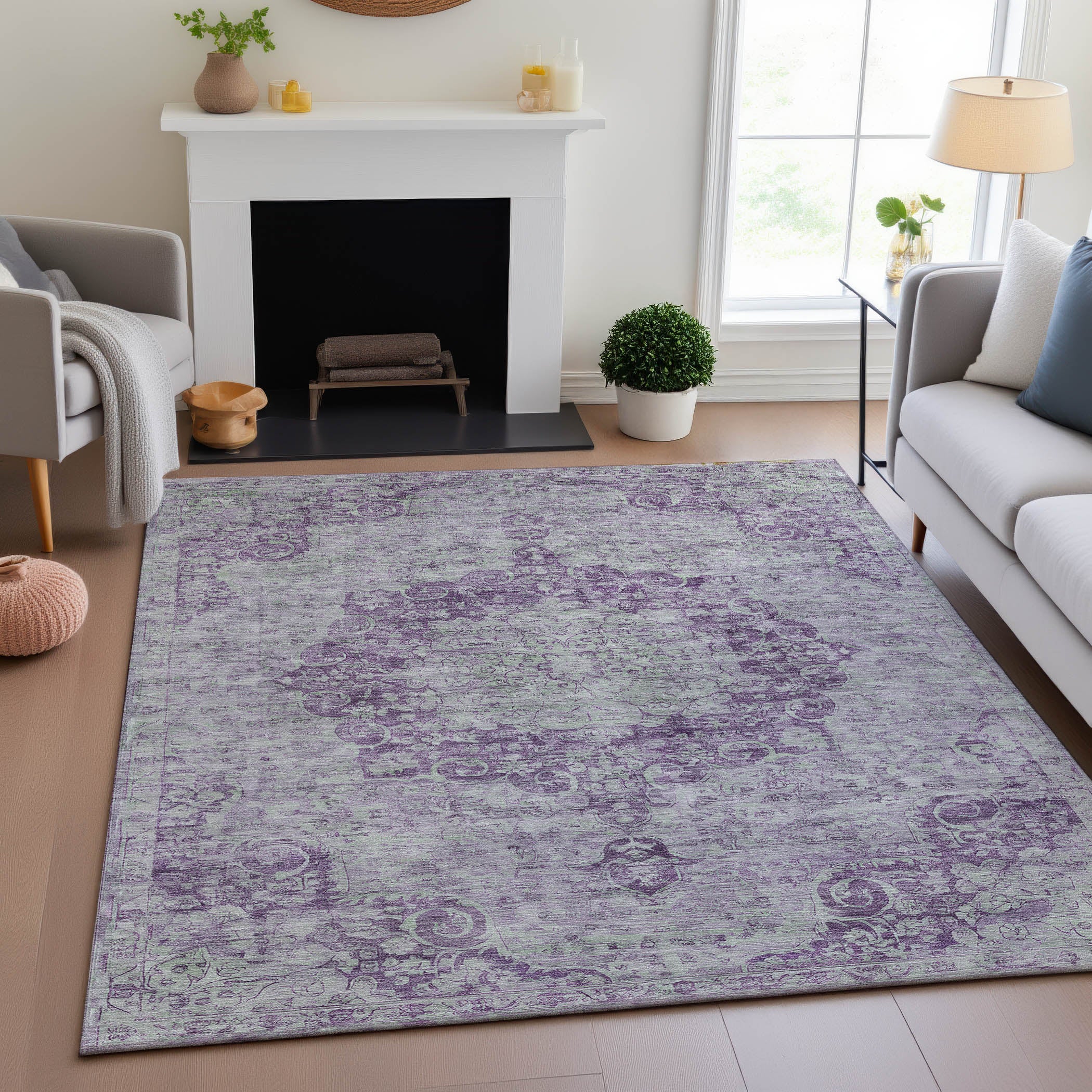 Baku Machine Washable Traditional Purple Rug 2'6" x 3'10" #shape_Rectangle