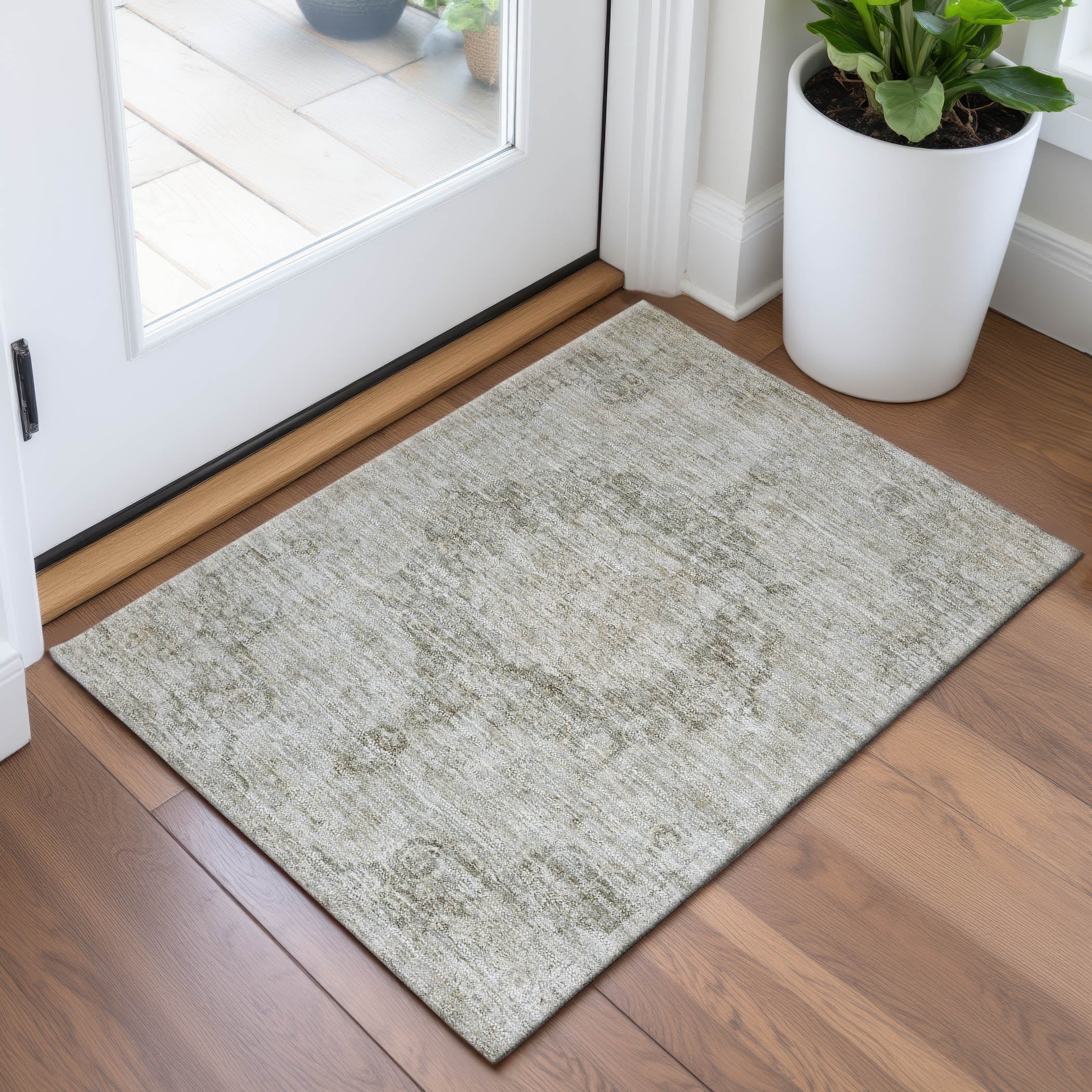 Baku Machine Washable Traditional Putty Ivory Rug 1'8" x 2'6" #shape_Rectangle