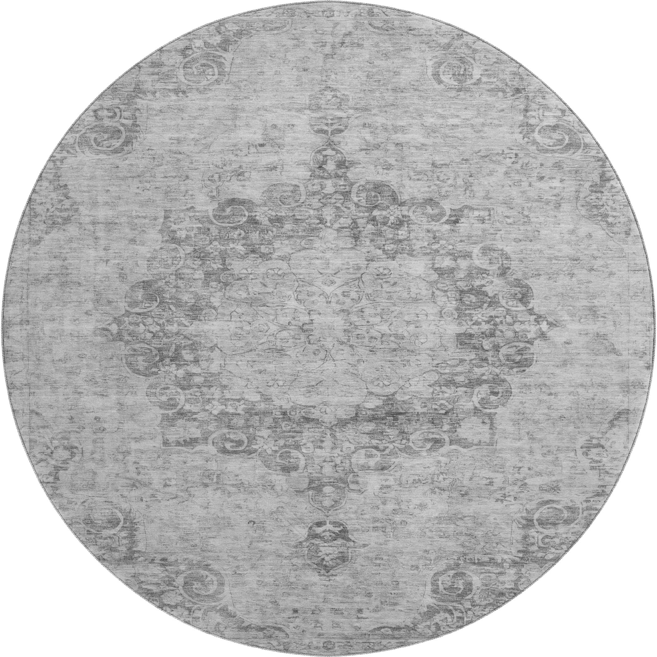 Baku Machine Washable Traditional Silver Gray Rug 8' x 8' #shape_Round