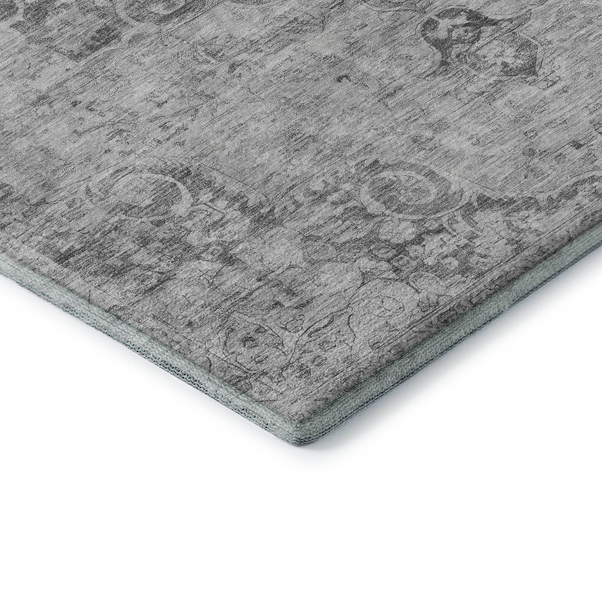 Baku Machine Washable Traditional Silver Gray Rug 1'8" x 2'6" #shape_Rectangle