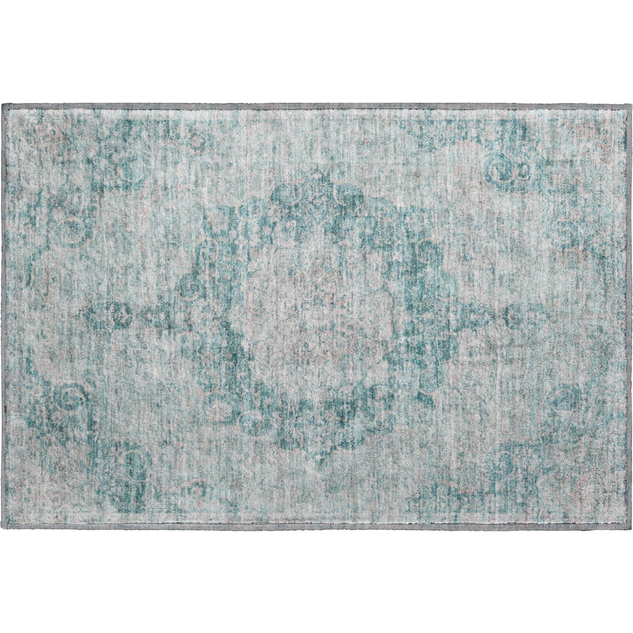 Baku Machine Washable Traditional Teal Rug 1'8" x 2'6" #shape_Rectangle