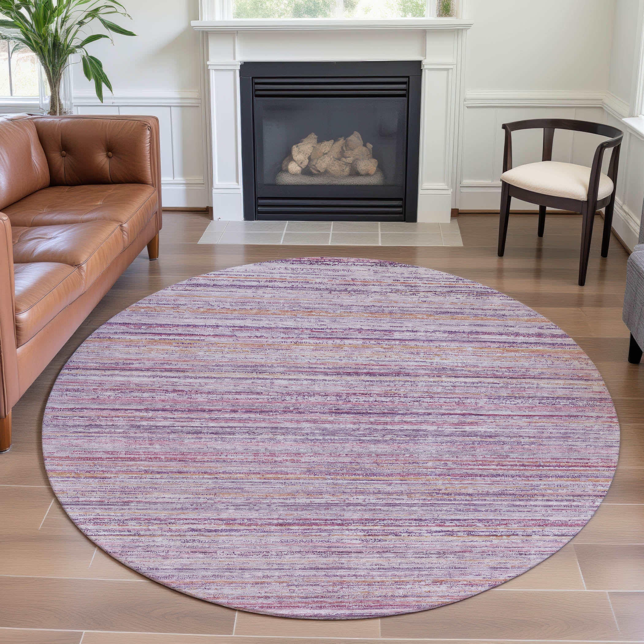 Oslo Machine Washable Transitional Mauve Pink Rug 8' x 8' #shape_Round