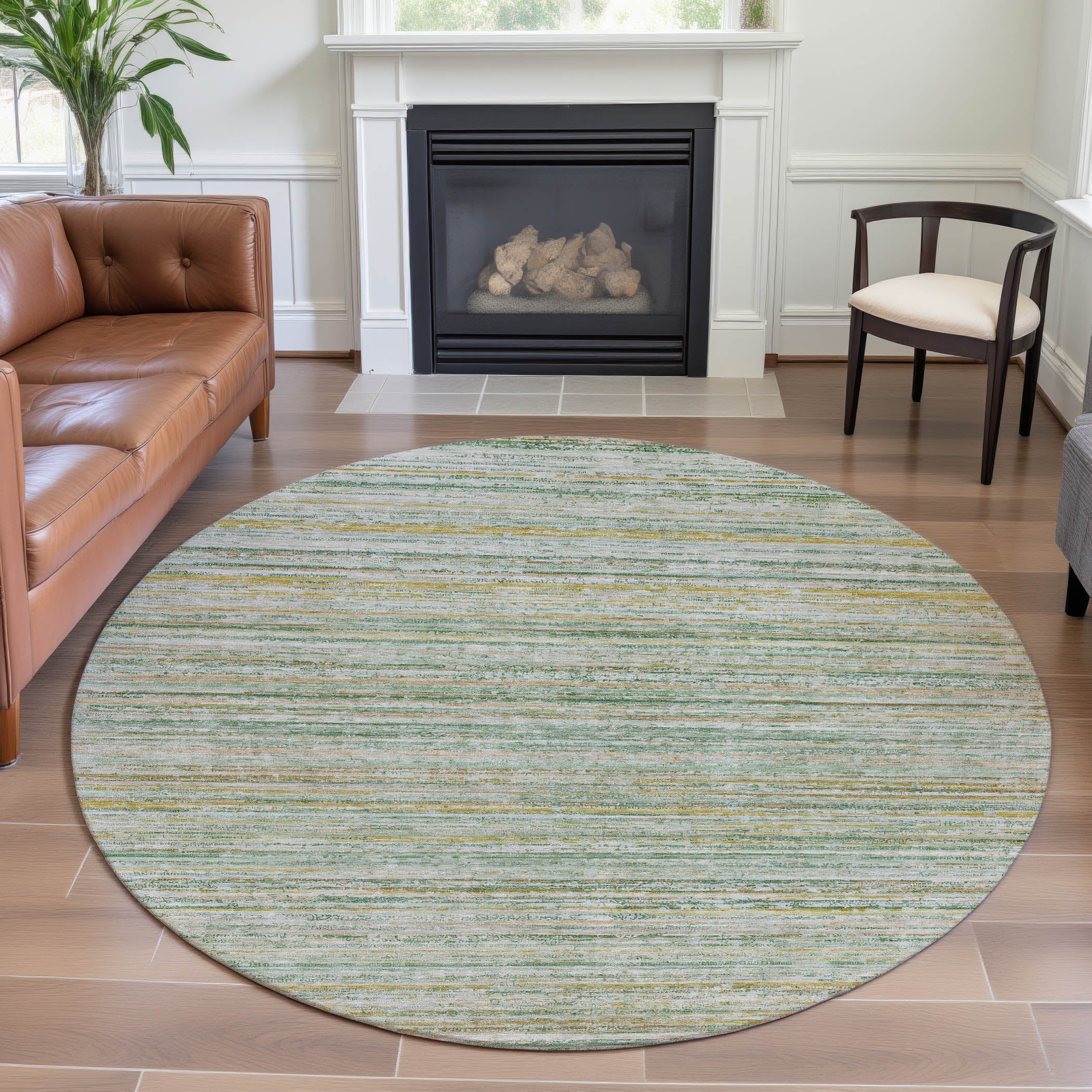 Oslo Machine Washable Transitional Mint Green Rug 8' x 8' #shape_Round