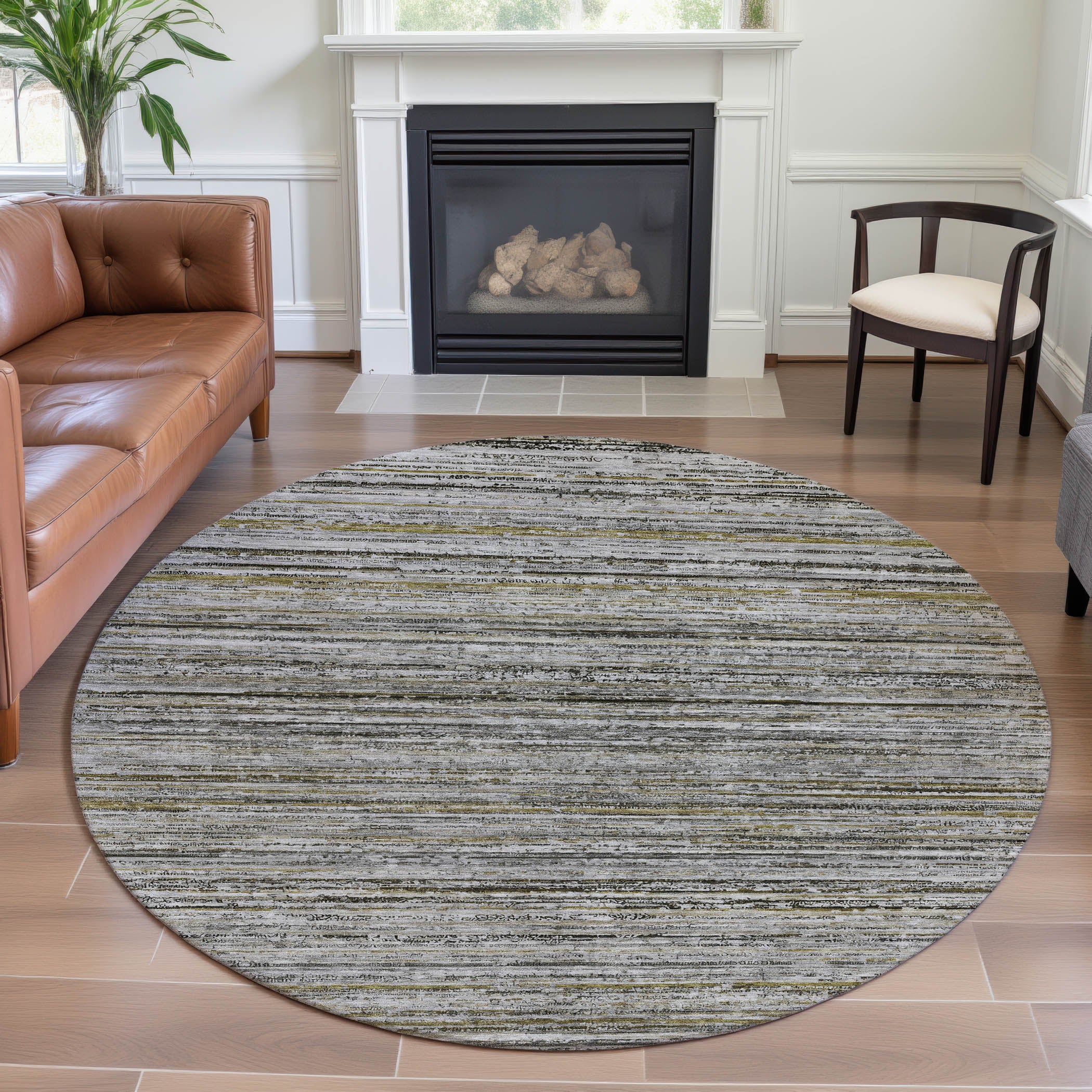 Oslo Machine Washable Transitional Pewter Gray Rug 8' x 8' #shape_Round