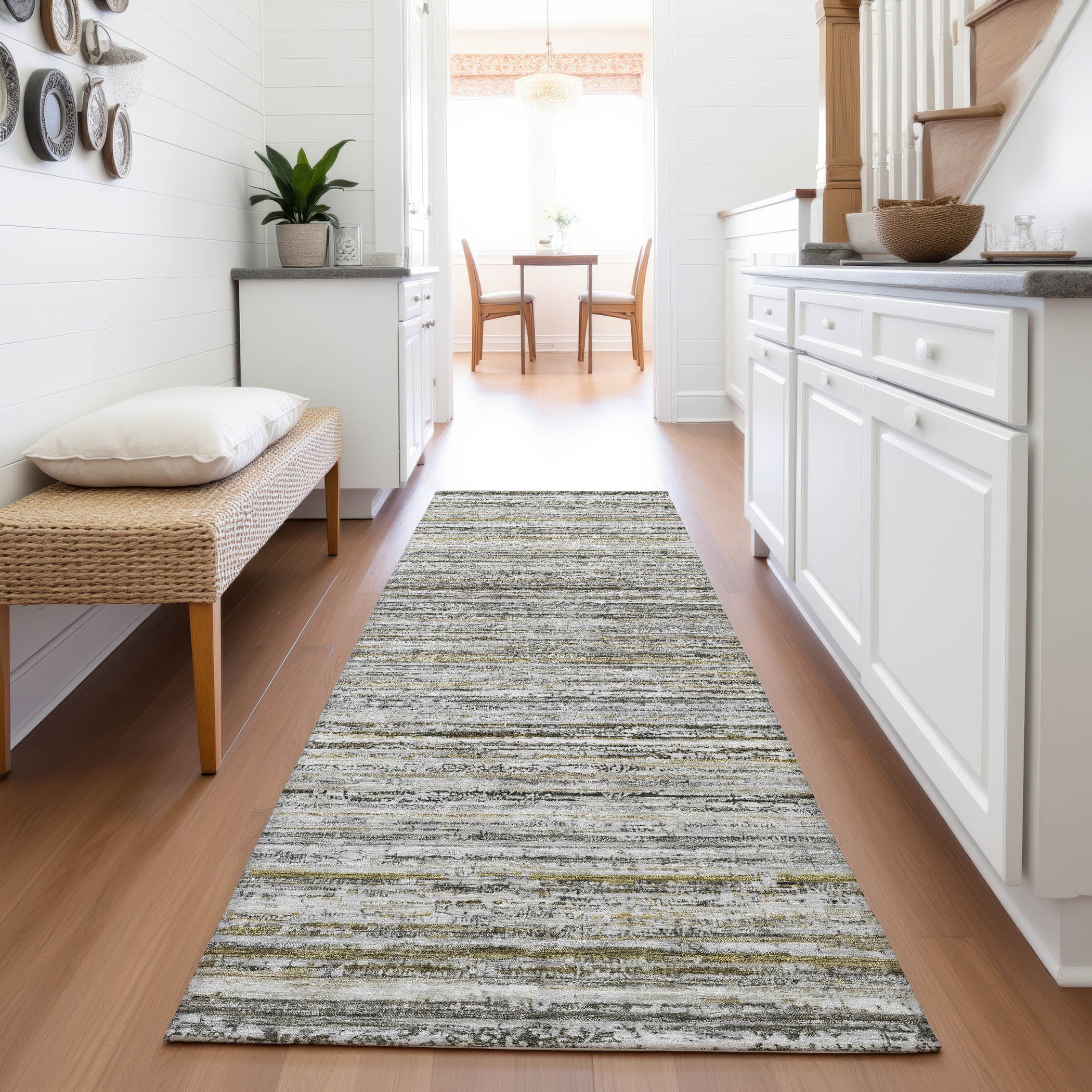 Oslo Machine Washable Transitional Pewter Gray Rug 2'3" x 7'6" #shape_Runner