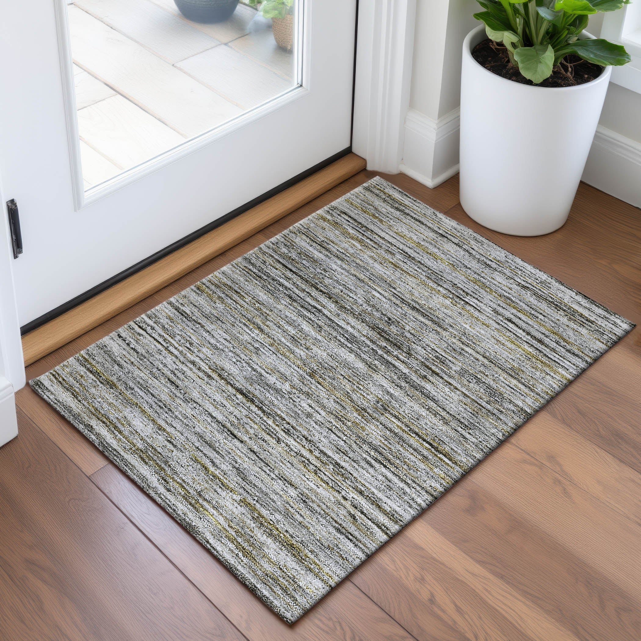 Oslo Machine Washable Transitional Pewter Gray Rug 1'8" x 2'6" #shape_Rectangle