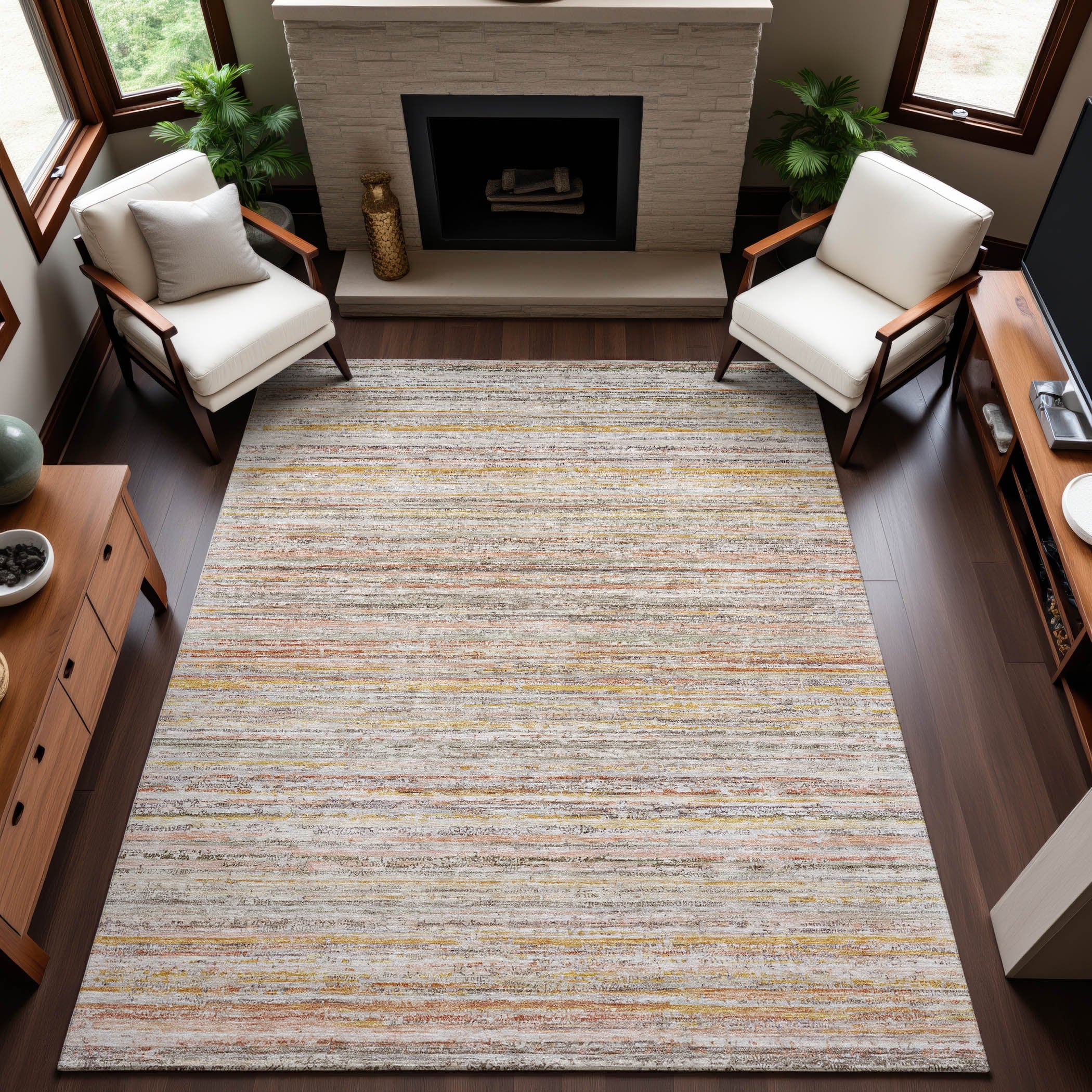 Oslo Machine Washable Transitional Terracotta Orange Rug 2'6" x 3'10" #shape_Rectangle
