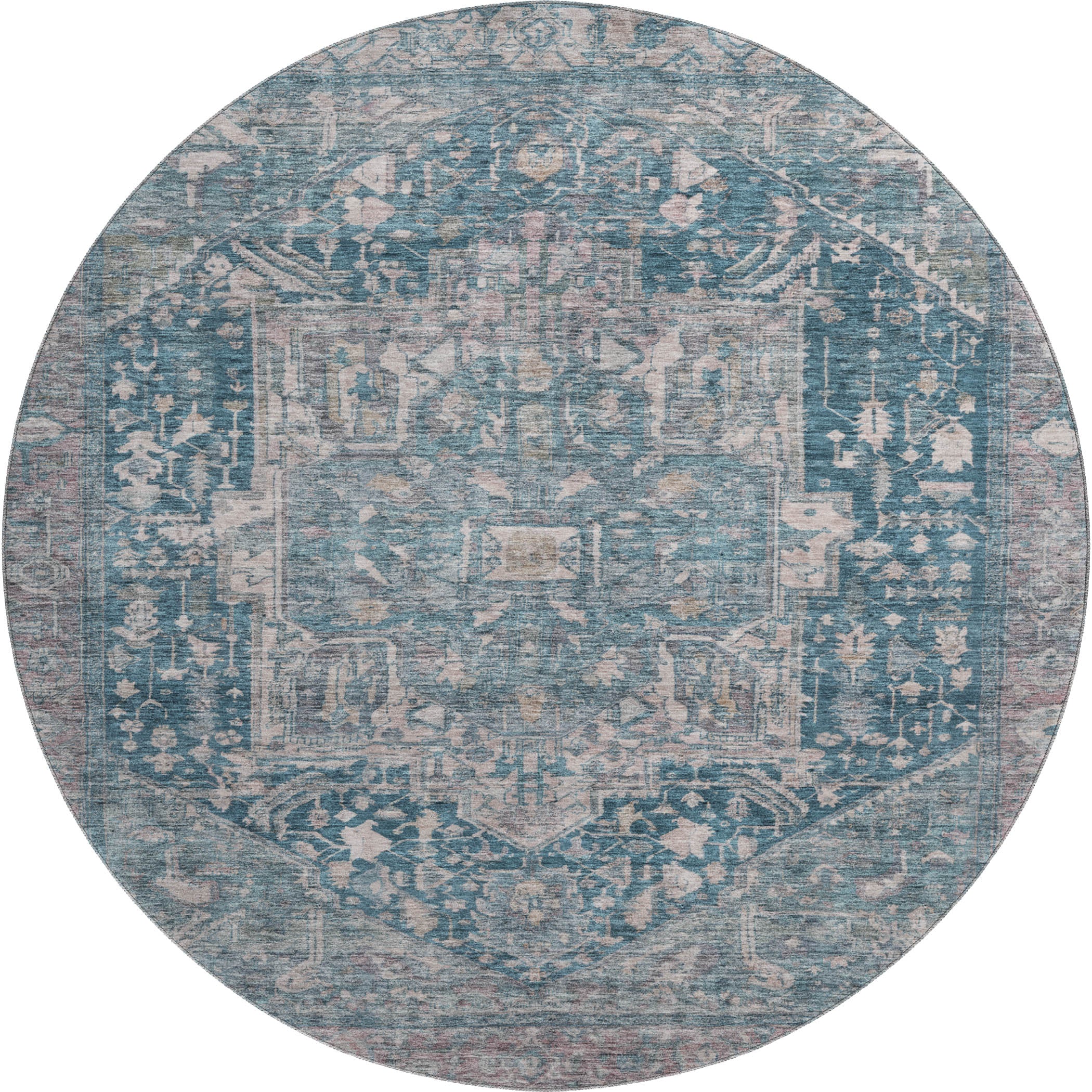Reykjavik Machine Washable Traditional Blue Rug 8' x 8' #shape_Round