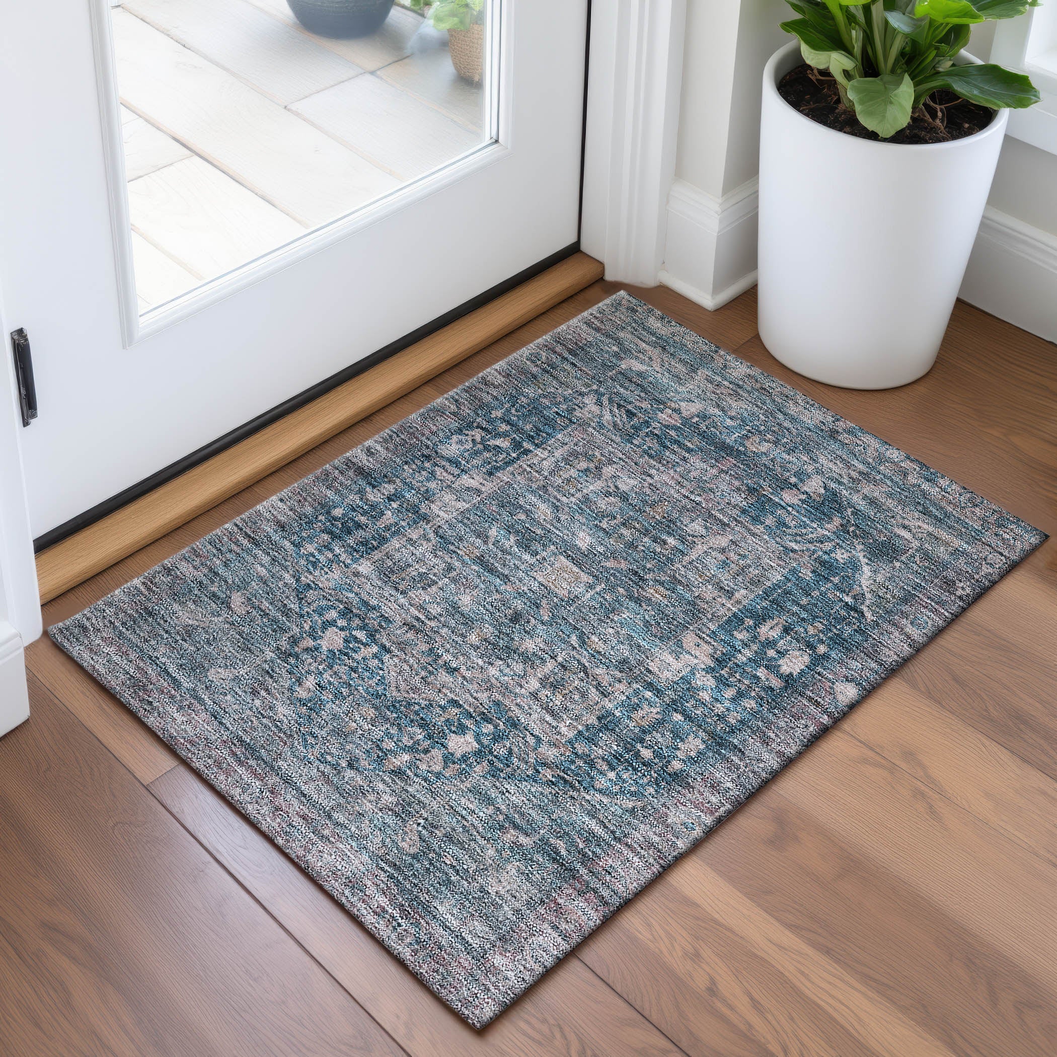 Reykjavik Machine Washable Traditional Blue Rug 1'8" x 2'6" #shape_Rectangle