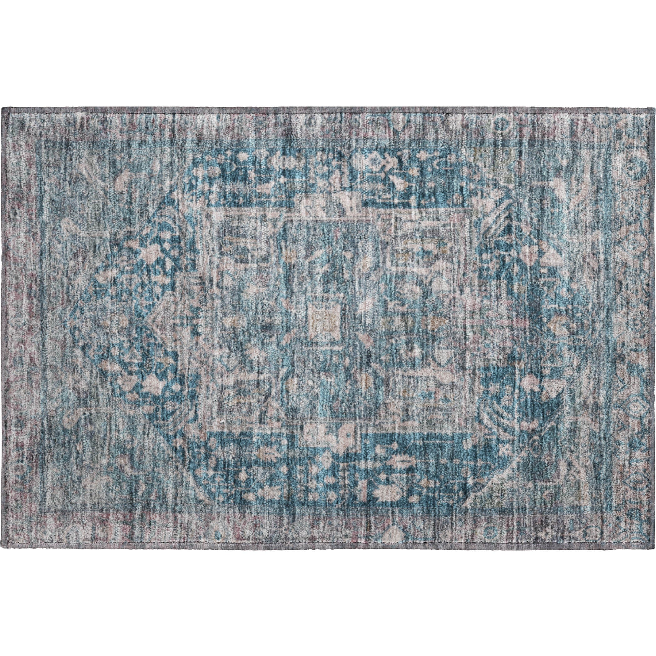 Reykjavik Machine Washable Traditional Blue Rug 1'8" x 2'6" #shape_Rectangle
