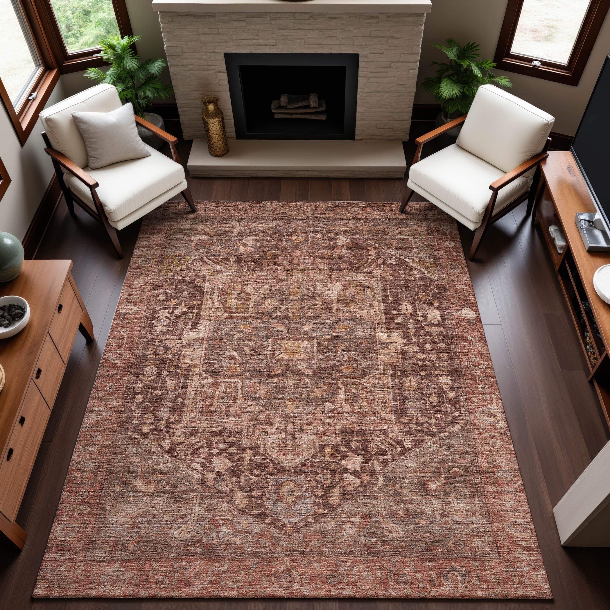 Reykjavik Machine Washable Traditional Burgundy Red Rug 2'6" x 3'10" #shape_Rectangle