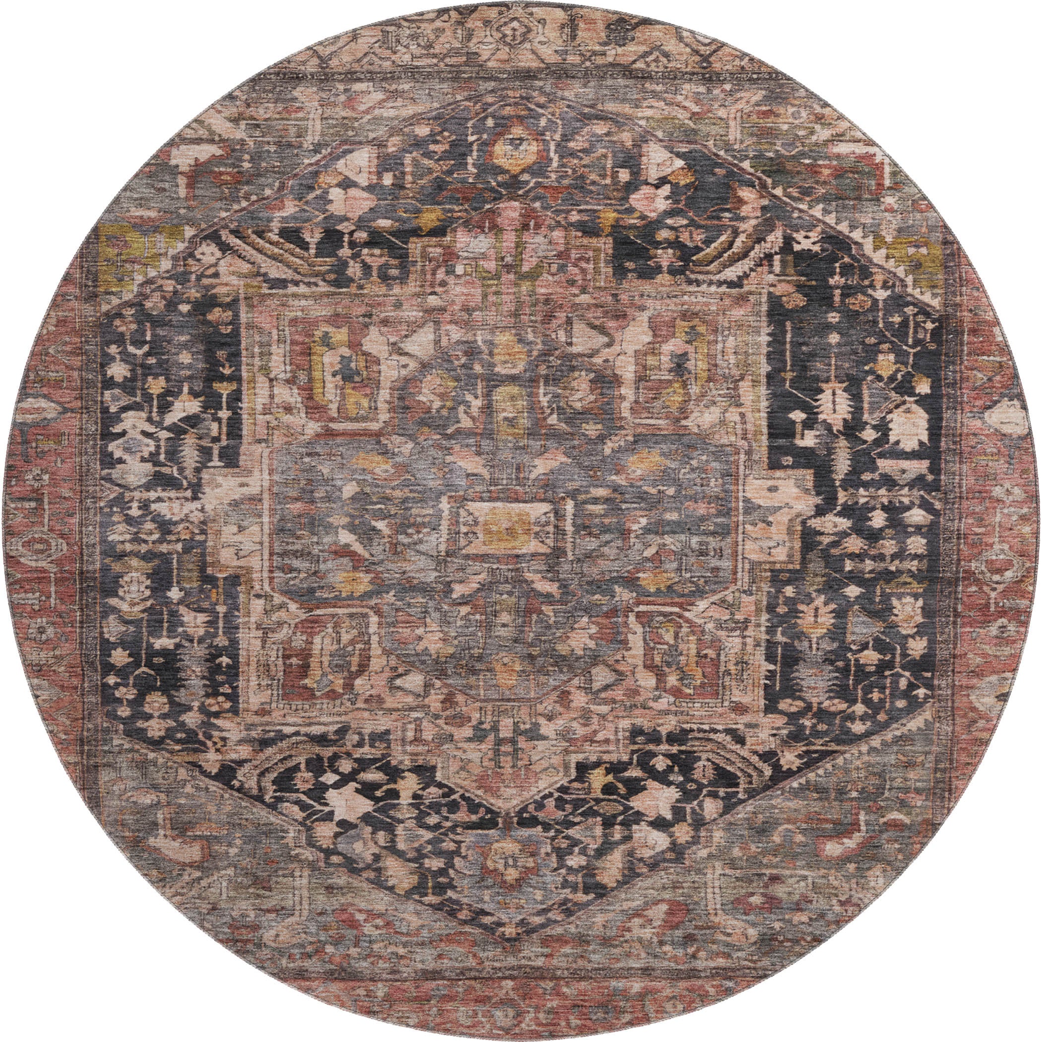 Reykjavik Machine Washable Traditional Charcoal Gray Rug 8' x 8' #shape_Round