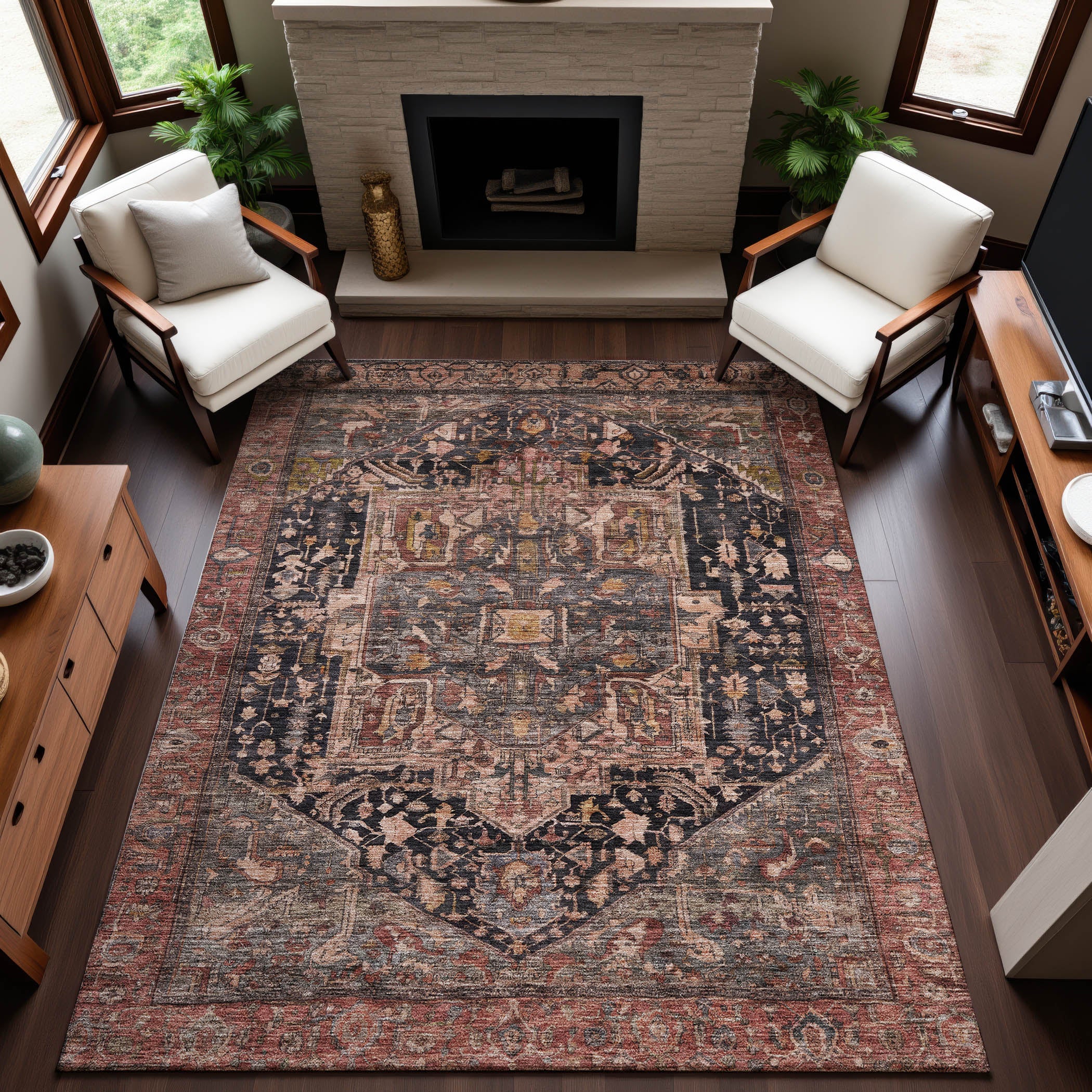 Reykjavik Machine Washable Traditional Charcoal Gray Rug 2'6" x 3'10" #shape_Rectangle
