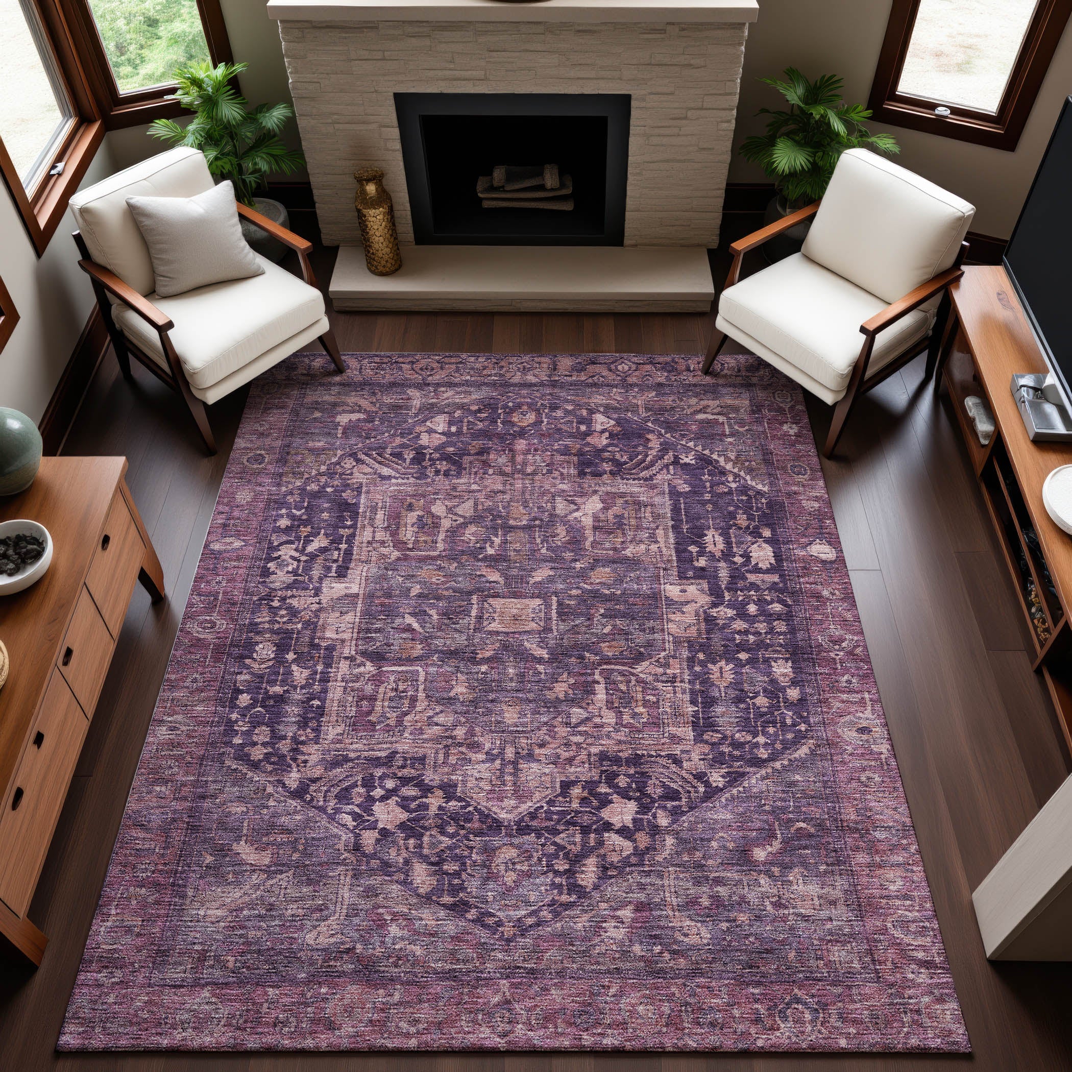 Reykjavik Machine Washable Traditional Eggplant Purple Rug 2'6" x 3'10" #shape_Rectangle