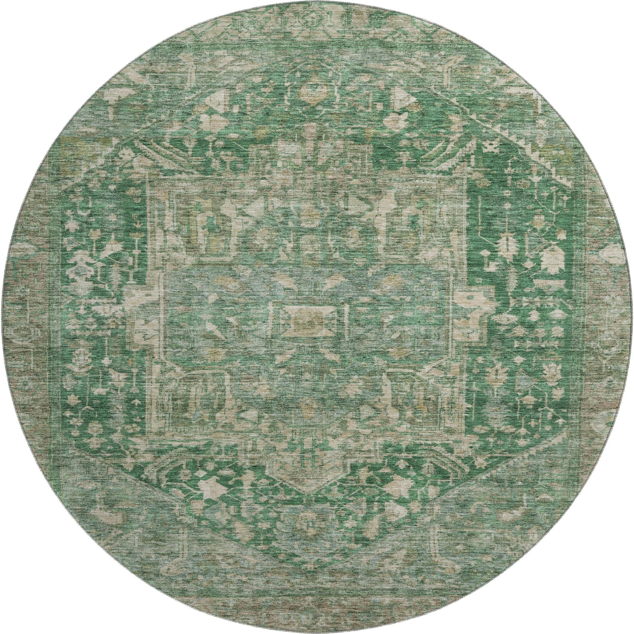 Reykjavik Machine Washable Traditional Emerald Green Rug 8' x 8' #shape_Round