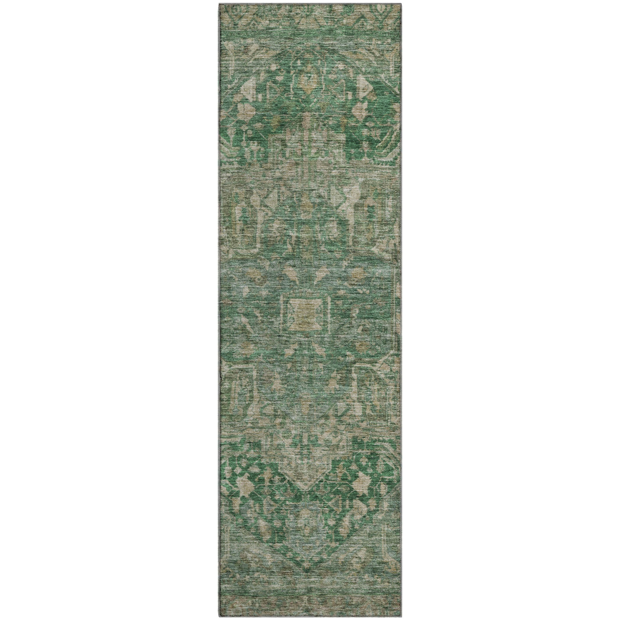 Reykjavik Machine Washable Traditional Emerald Green Rug 2'3" x 7'6" #shape_Runner