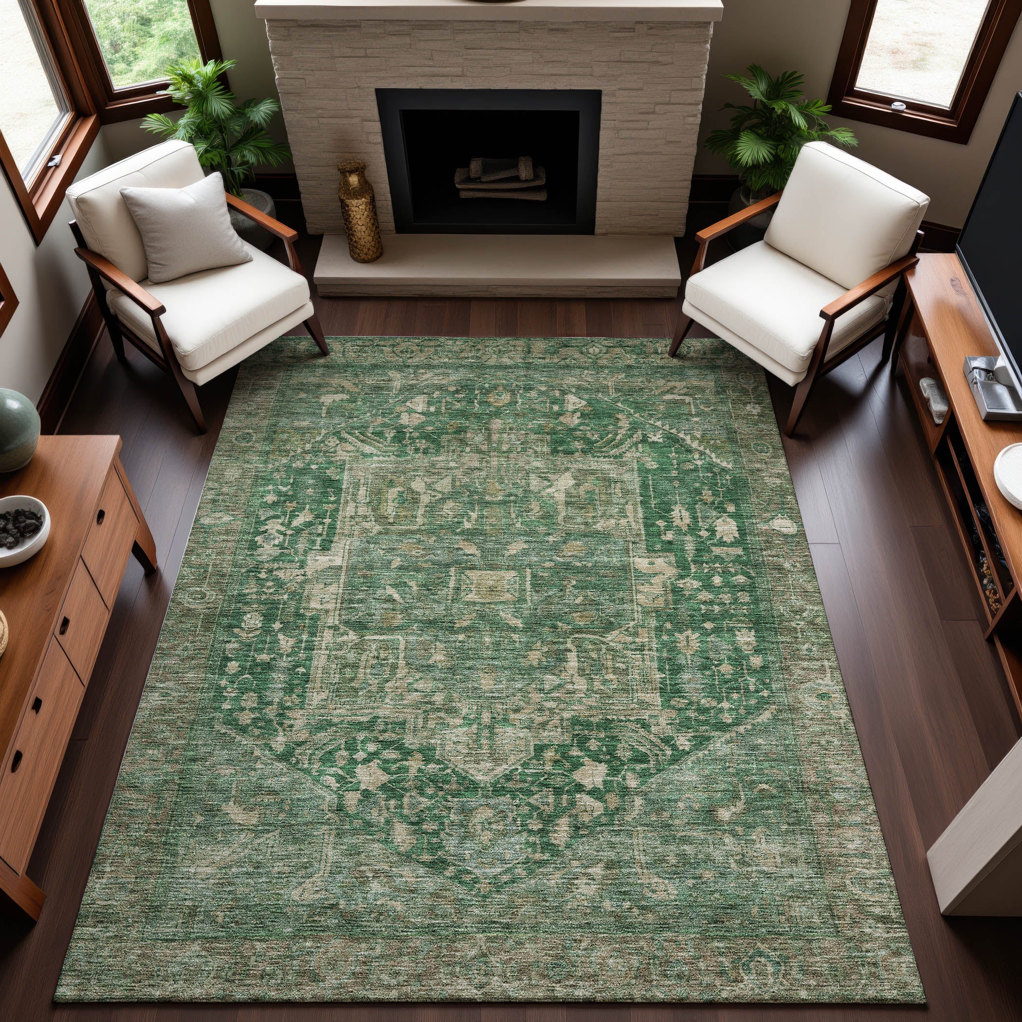 Reykjavik Machine Washable Traditional Emerald Green Rug 2'6" x 3'10" #shape_Rectangle