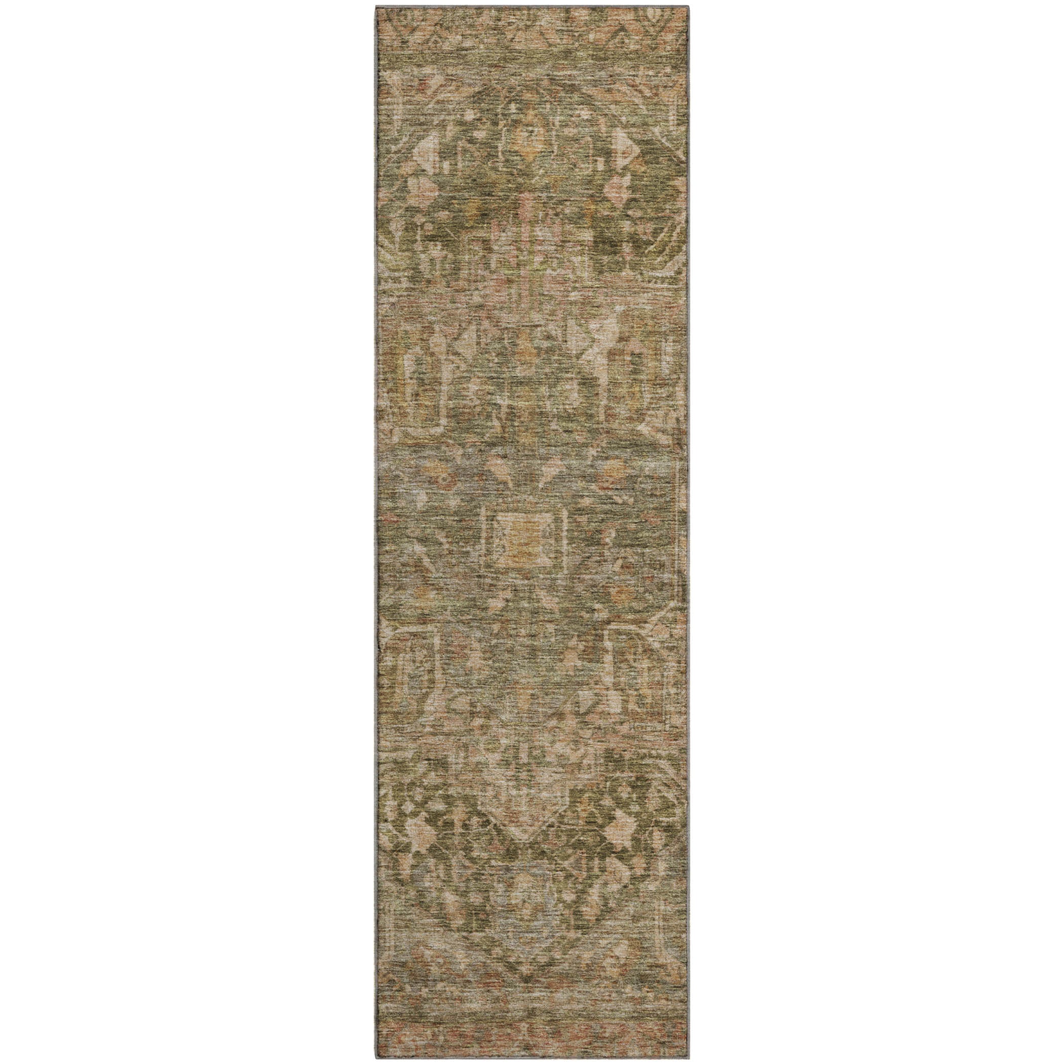 Reykjavik Machine Washable Traditional Fern Green Rug 2'3" x 7'6" #shape_Runner