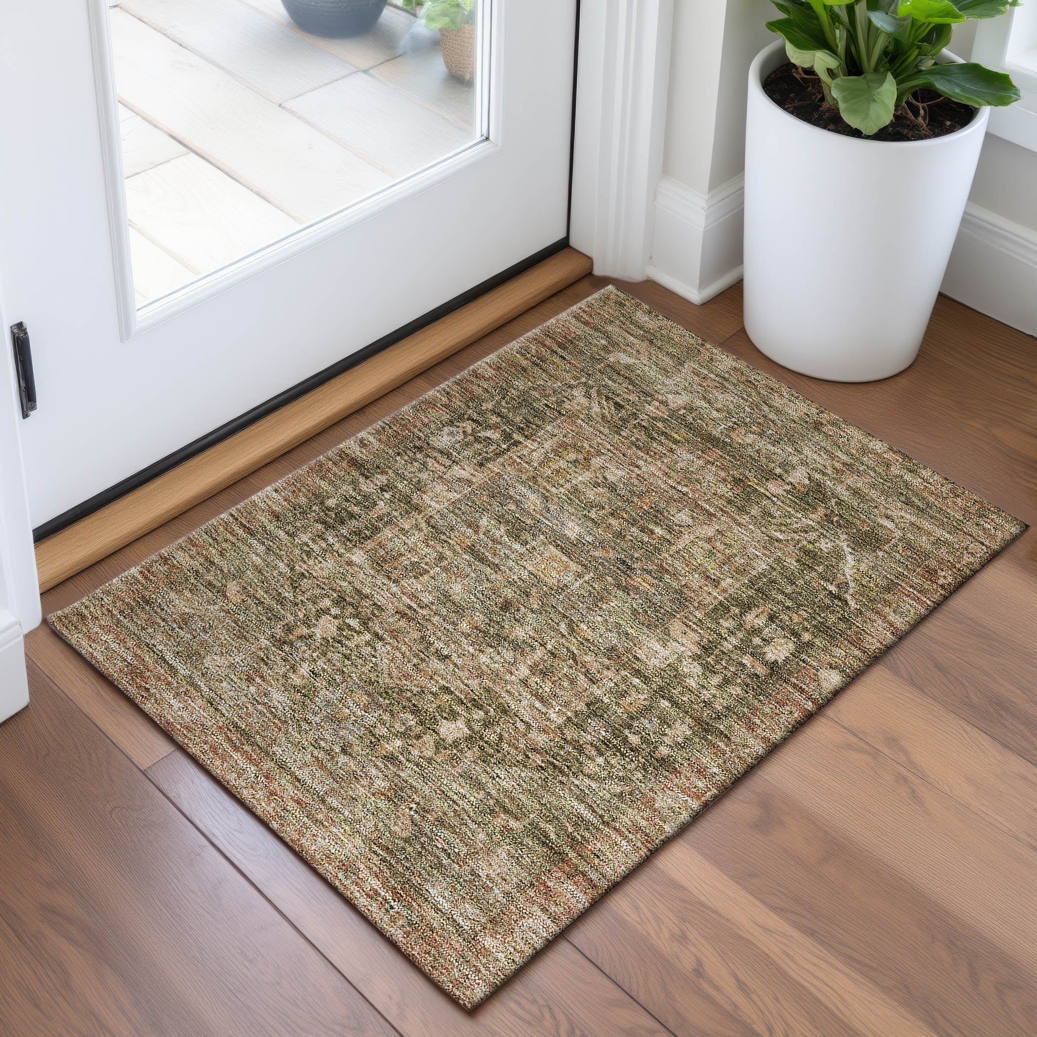 Reykjavik Machine Washable Traditional Fern Green Rug 1'8" x 2'6" #shape_Rectangle