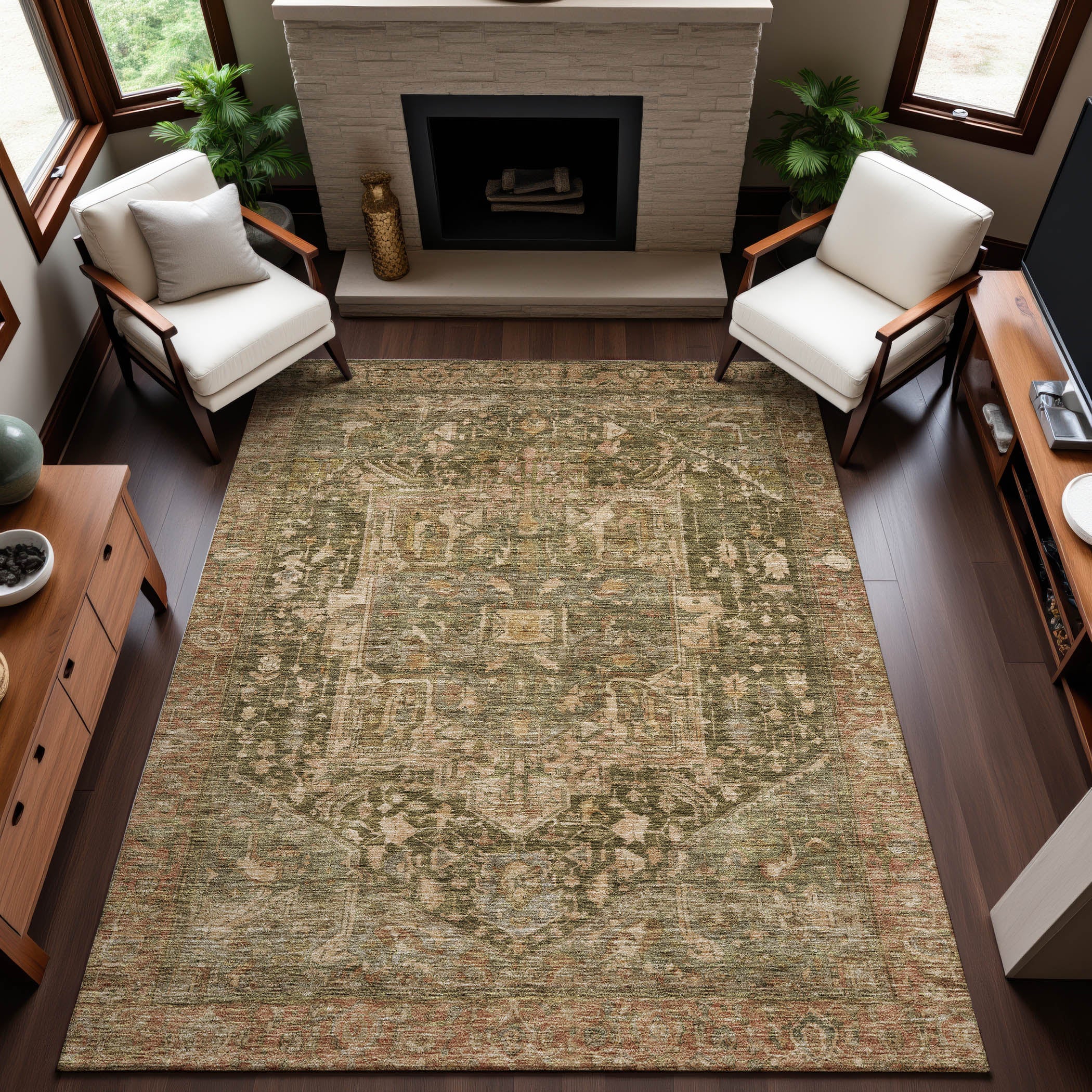 Reykjavik Machine Washable Traditional Fern Green Rug 2'6" x 3'10" #shape_Rectangle