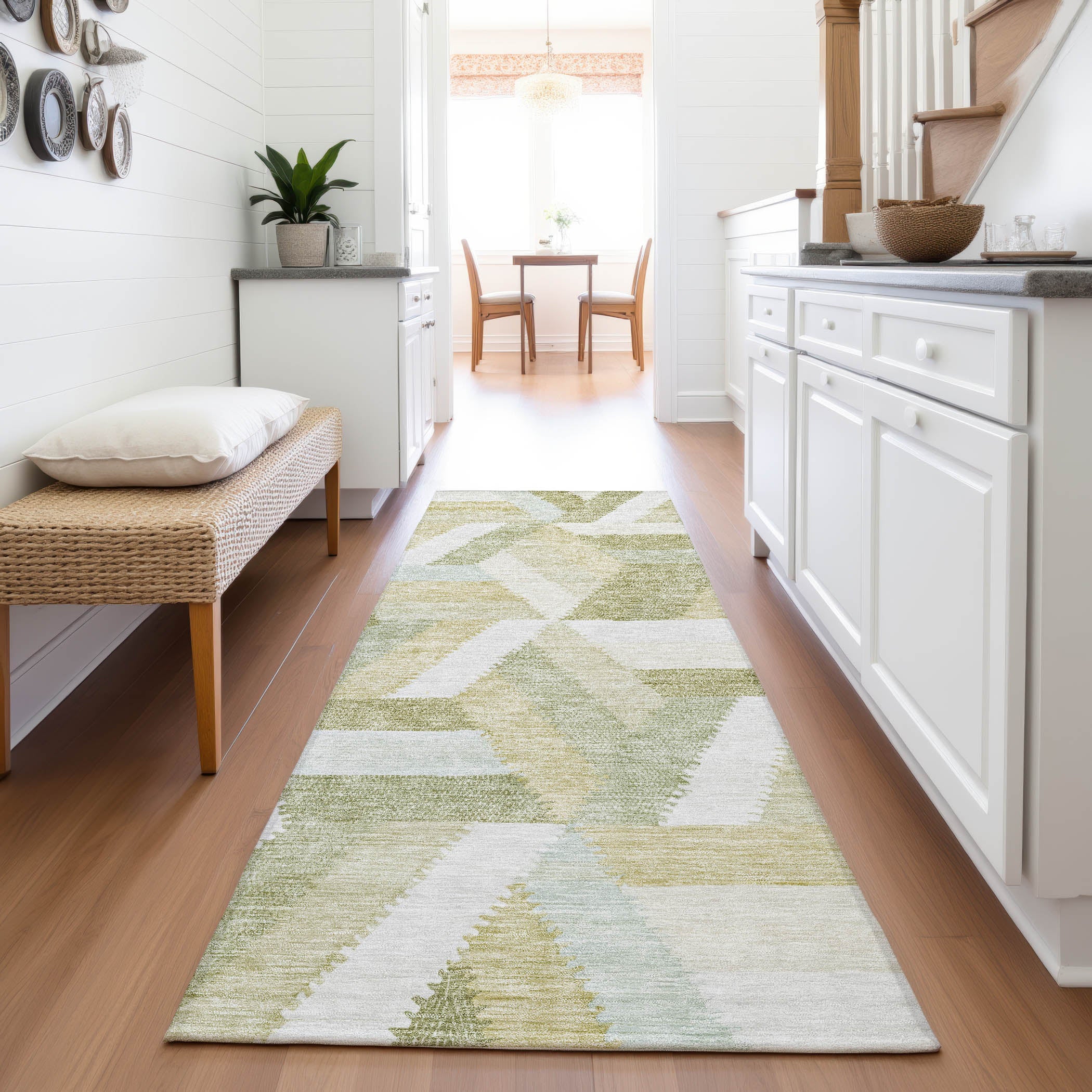 Seville Machine Washable Transitional Aloe Green Rug 2'3" x 7'6" #shape_Runner