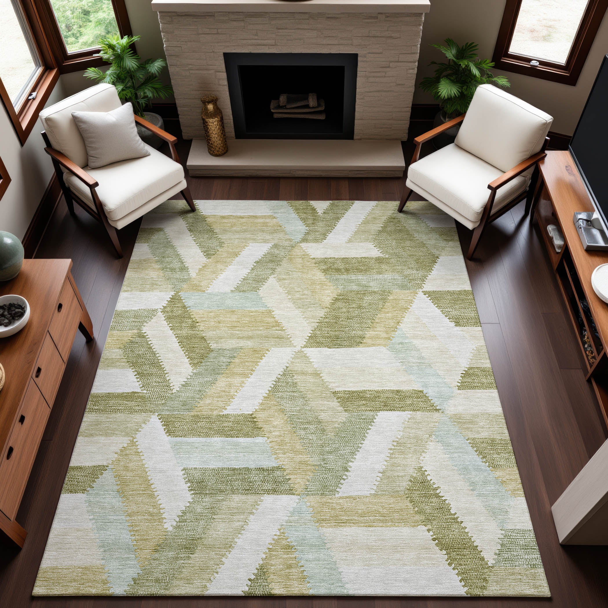 Seville Machine Washable Transitional Aloe Green Rug 2'6" x 3'10" #shape_Rectangle