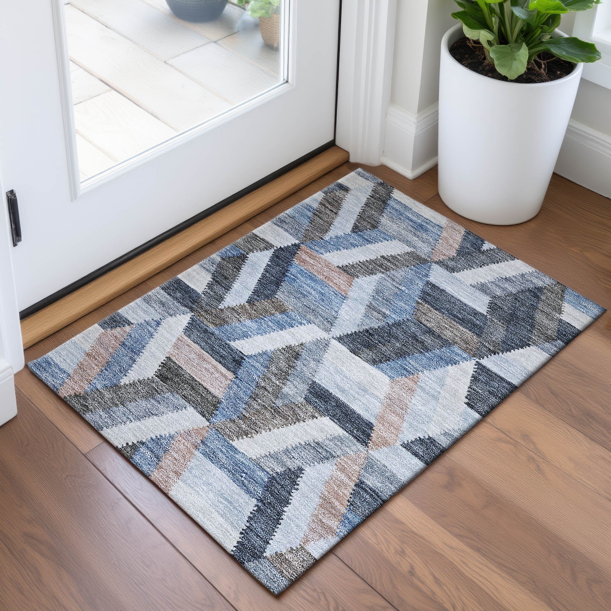 Seville Machine Washable Transitional Blue Rug 1'8" x 2'6" #shape_Rectangle