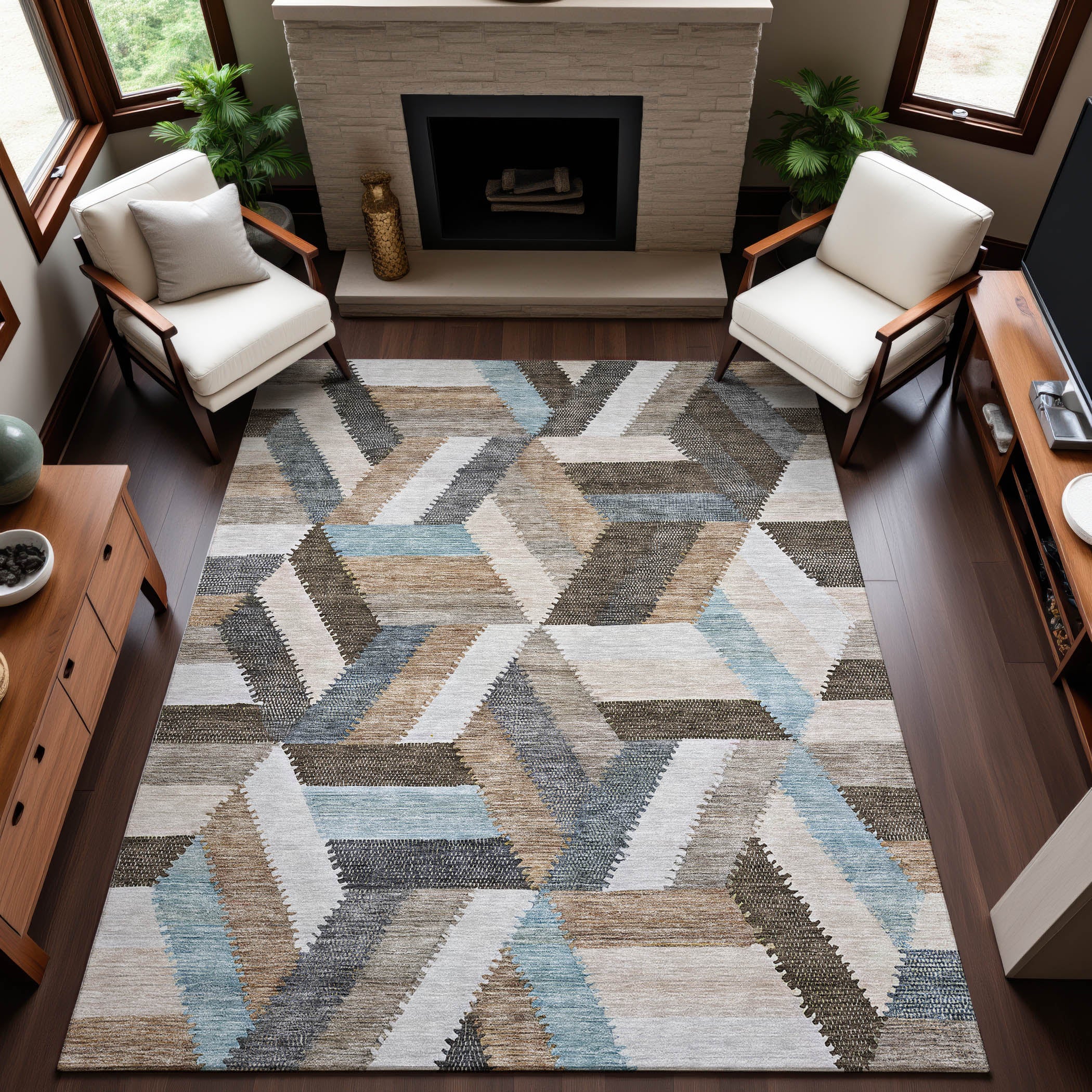 Seville Machine Washable Transitional Brown Rug 2'6" x 3'10" #shape_Rectangle