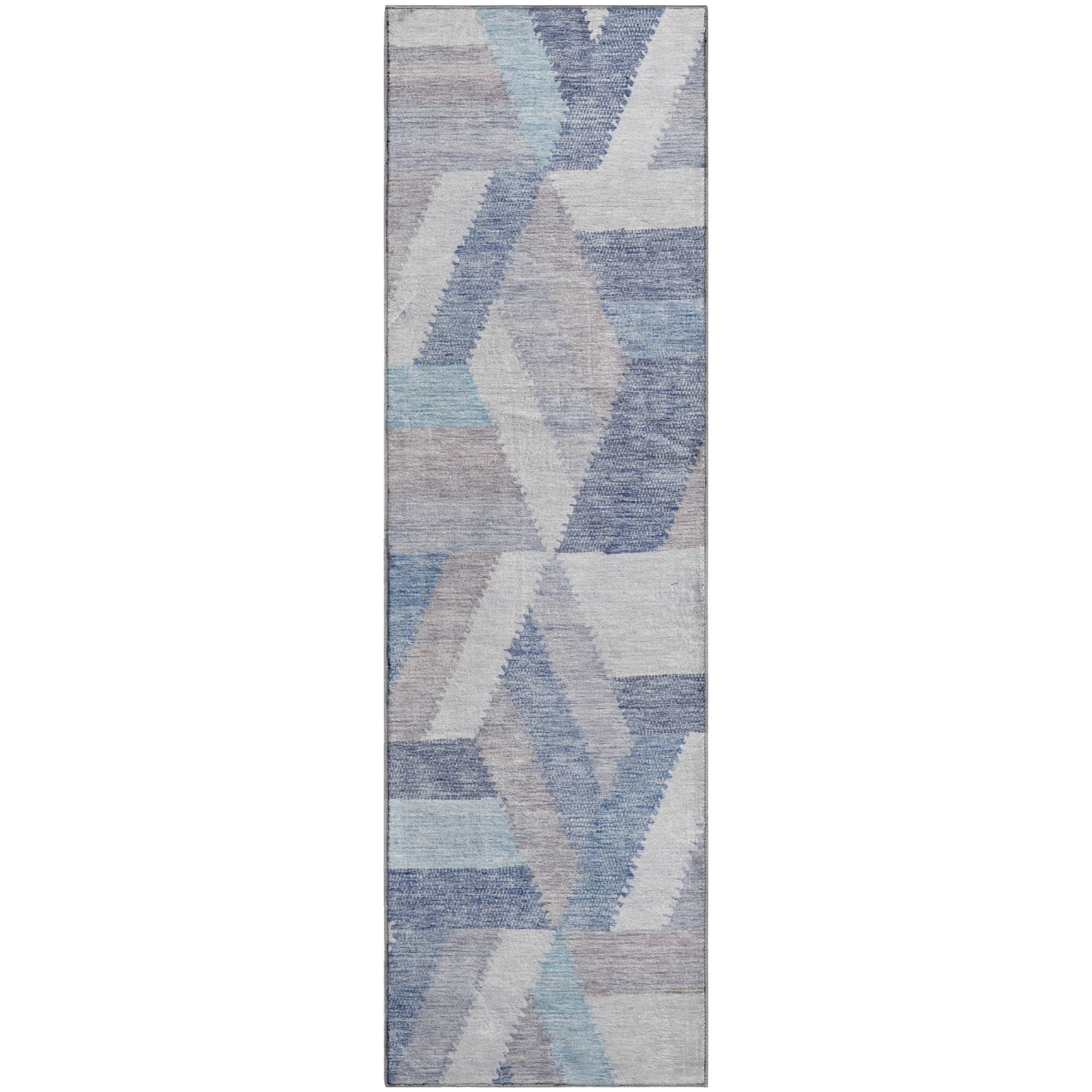 Seville Machine Washable Transitional Denim Blue Rug 2'3" x 7'6" #shape_Runner