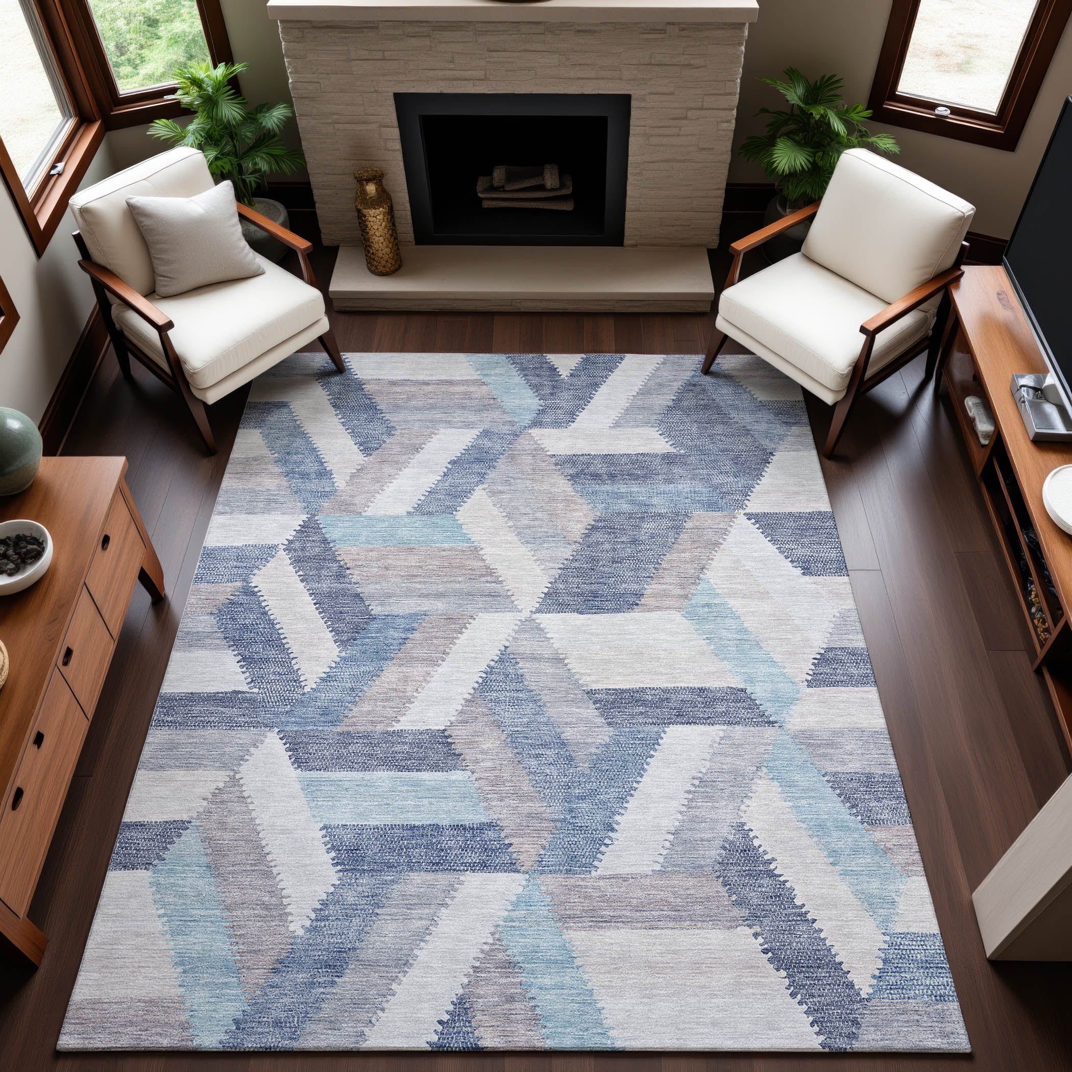 Seville Machine Washable Transitional Denim Blue Rug 2'6" x 3'10" #shape_Rectangle