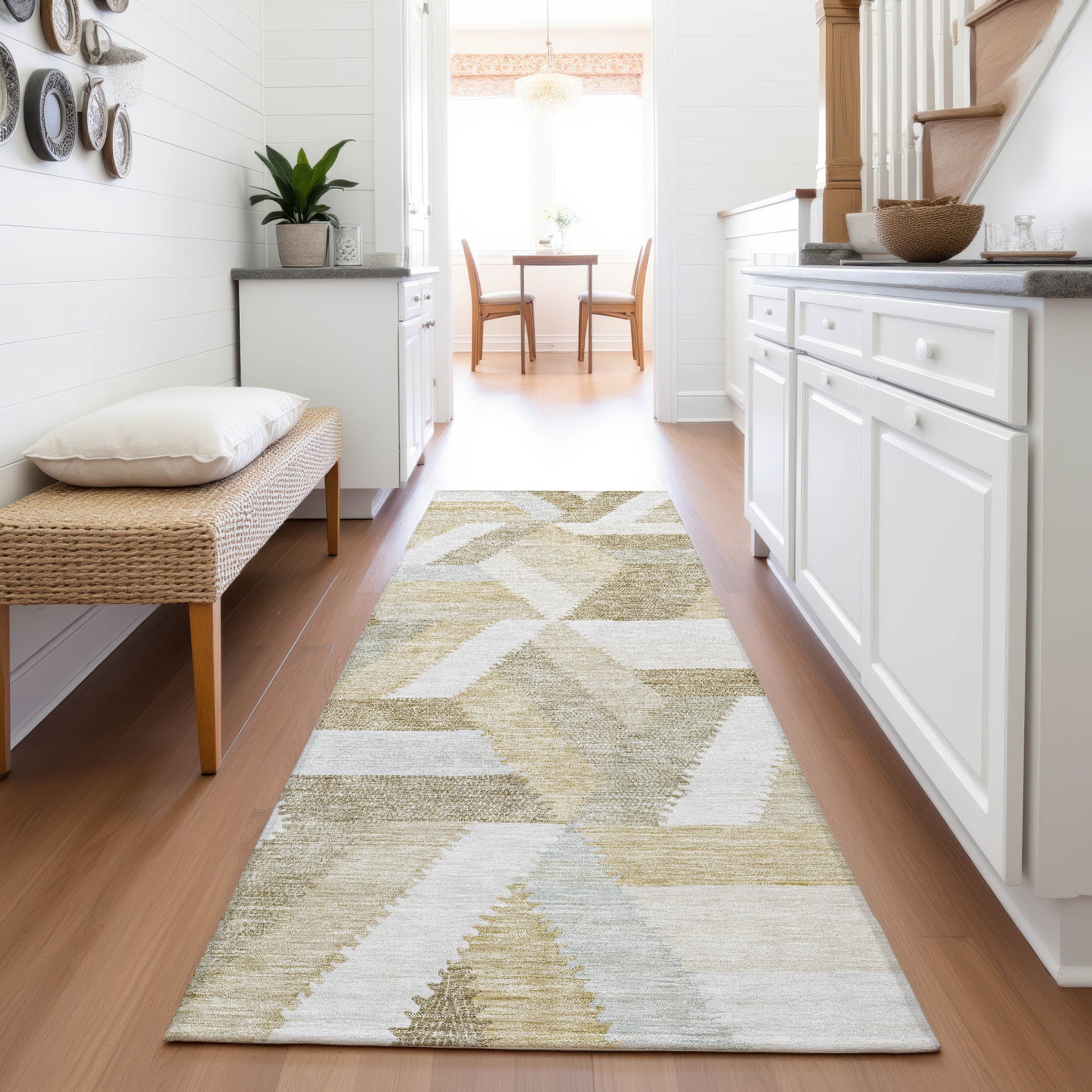 Seville Machine Washable Transitional Tan Brown Rug 2'3" x 7'6" #shape_Runner
